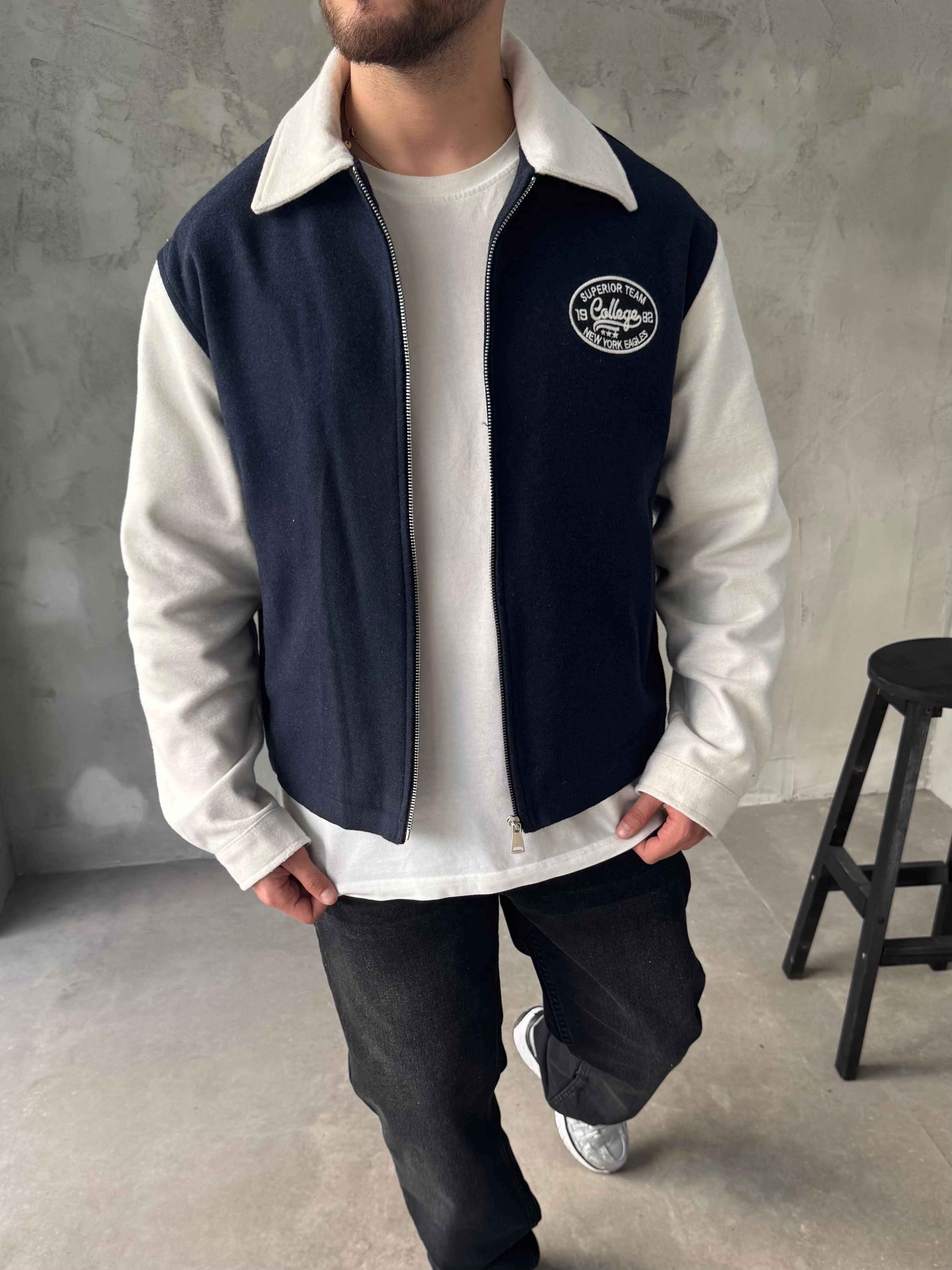 Lacivert Oversize Kolej Ceket