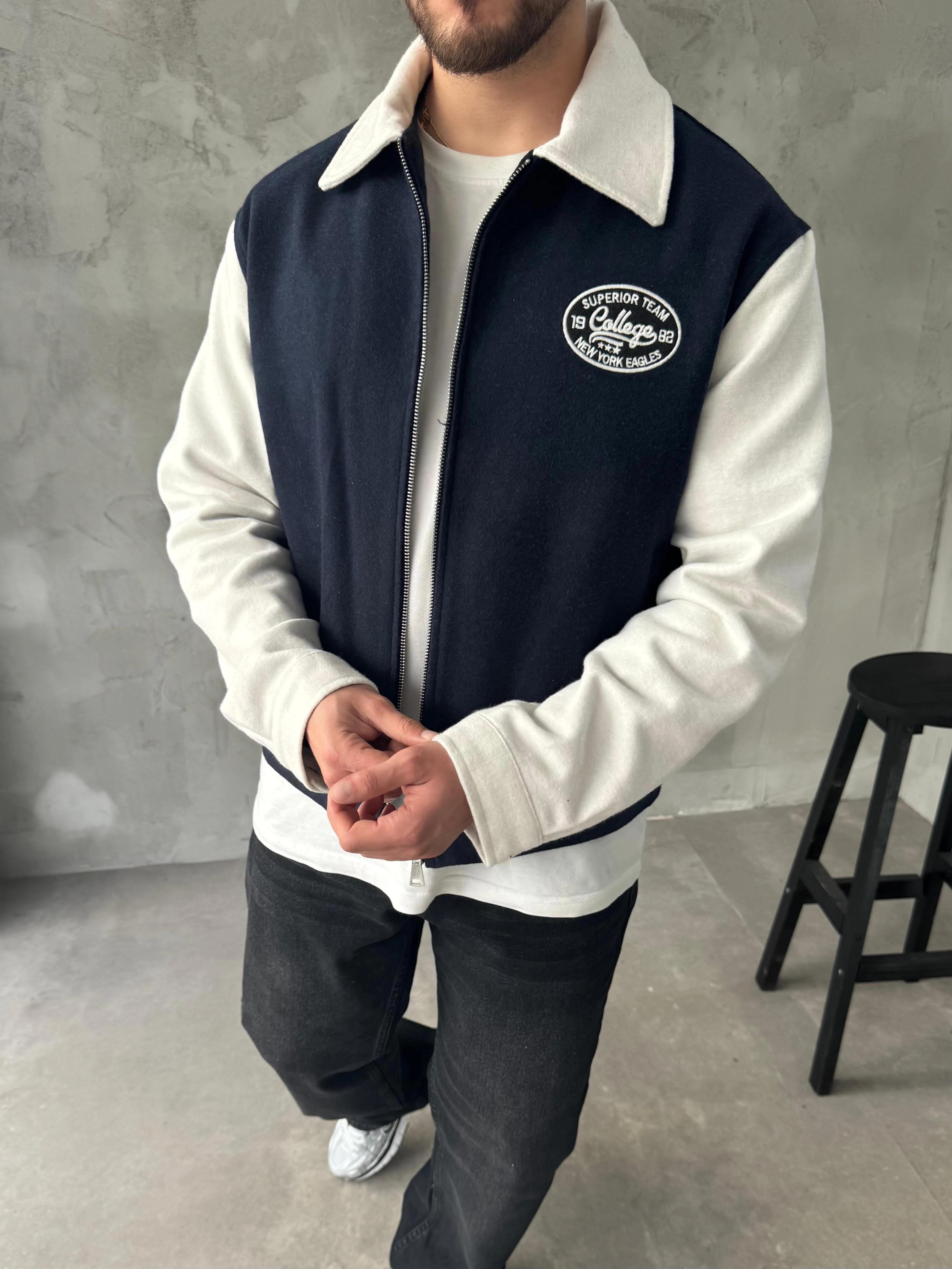 Lacivert Oversize Kolej Ceket