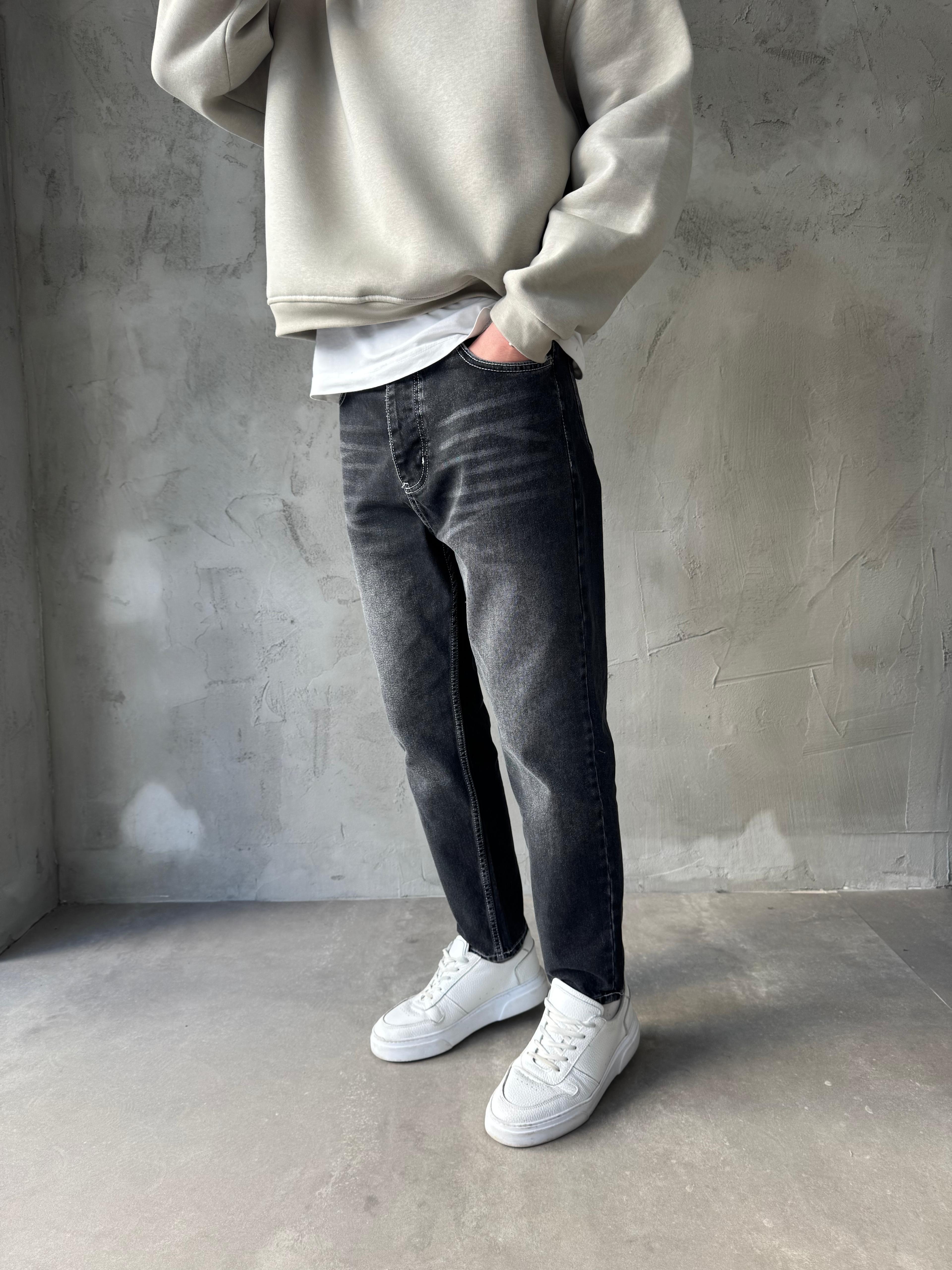 Antrasit Dikiş Detaylı Boyfriend Jean