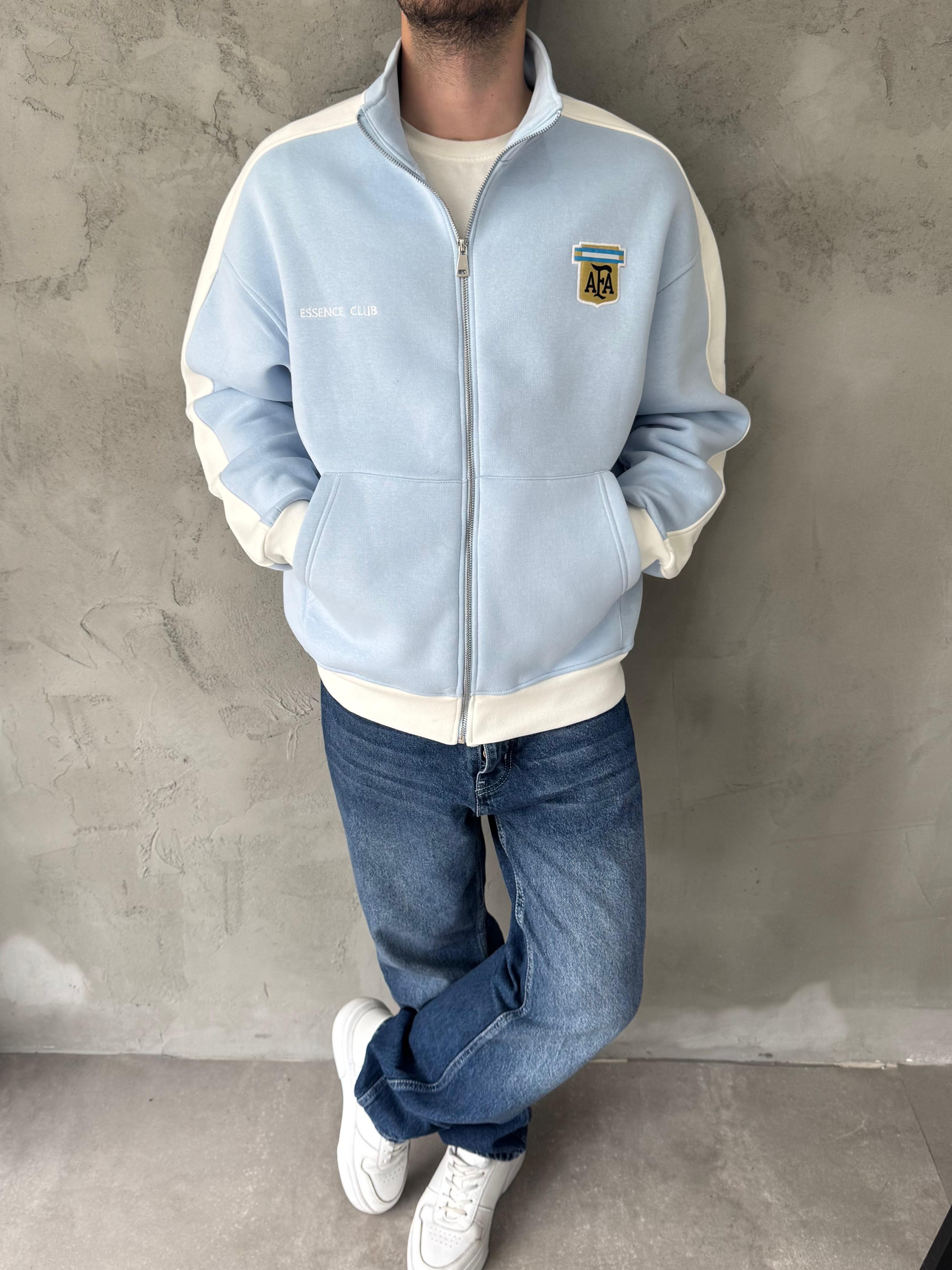 Retro Argentina Fermuarlı Oversize Sweatshirt