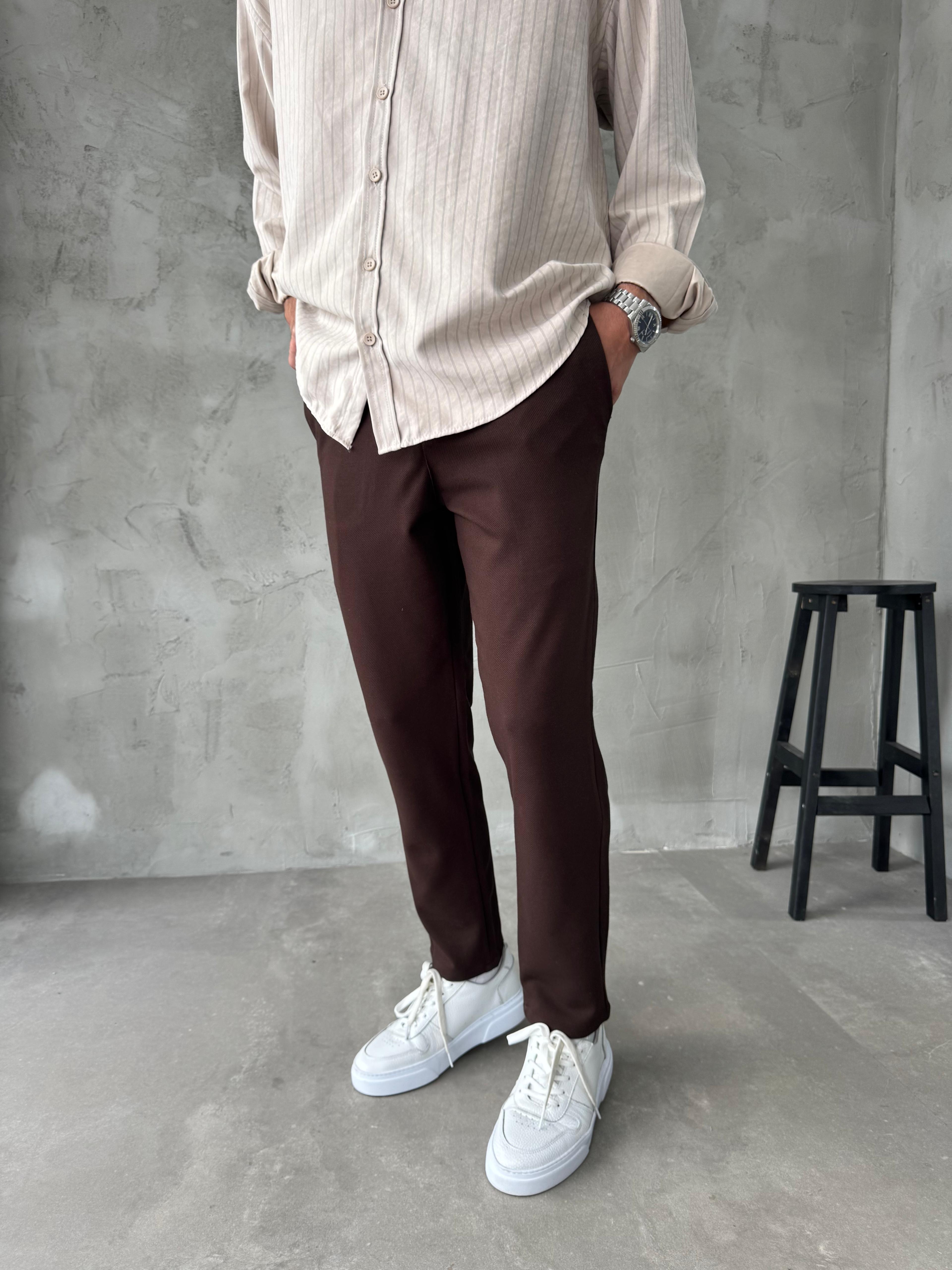 Giesto Kahve Gabardin Kumaş Regular Kalıp Pantolon