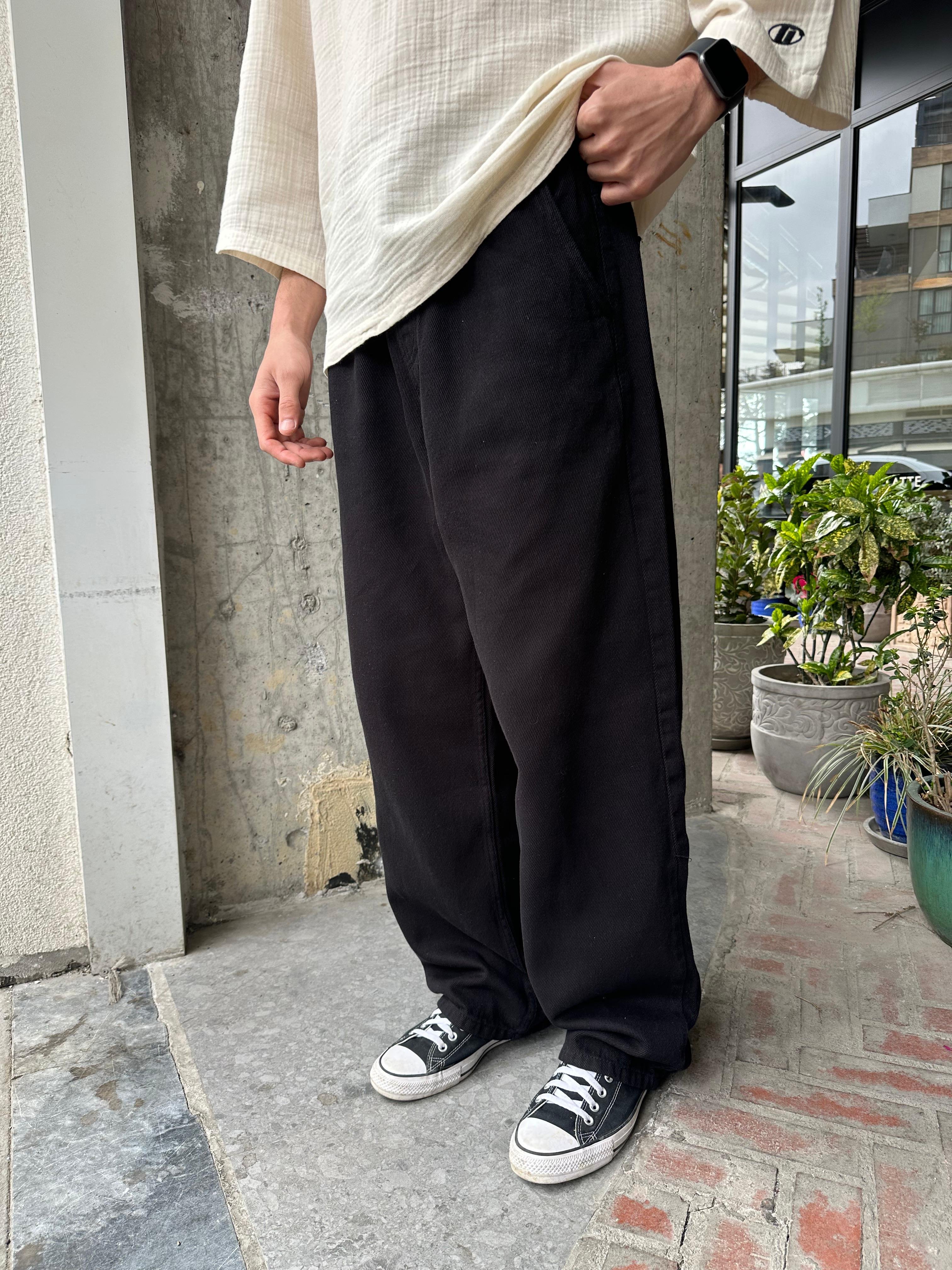 GABARDİN KUMAŞ BAGGY KALIP PANTOLON - SİYAH