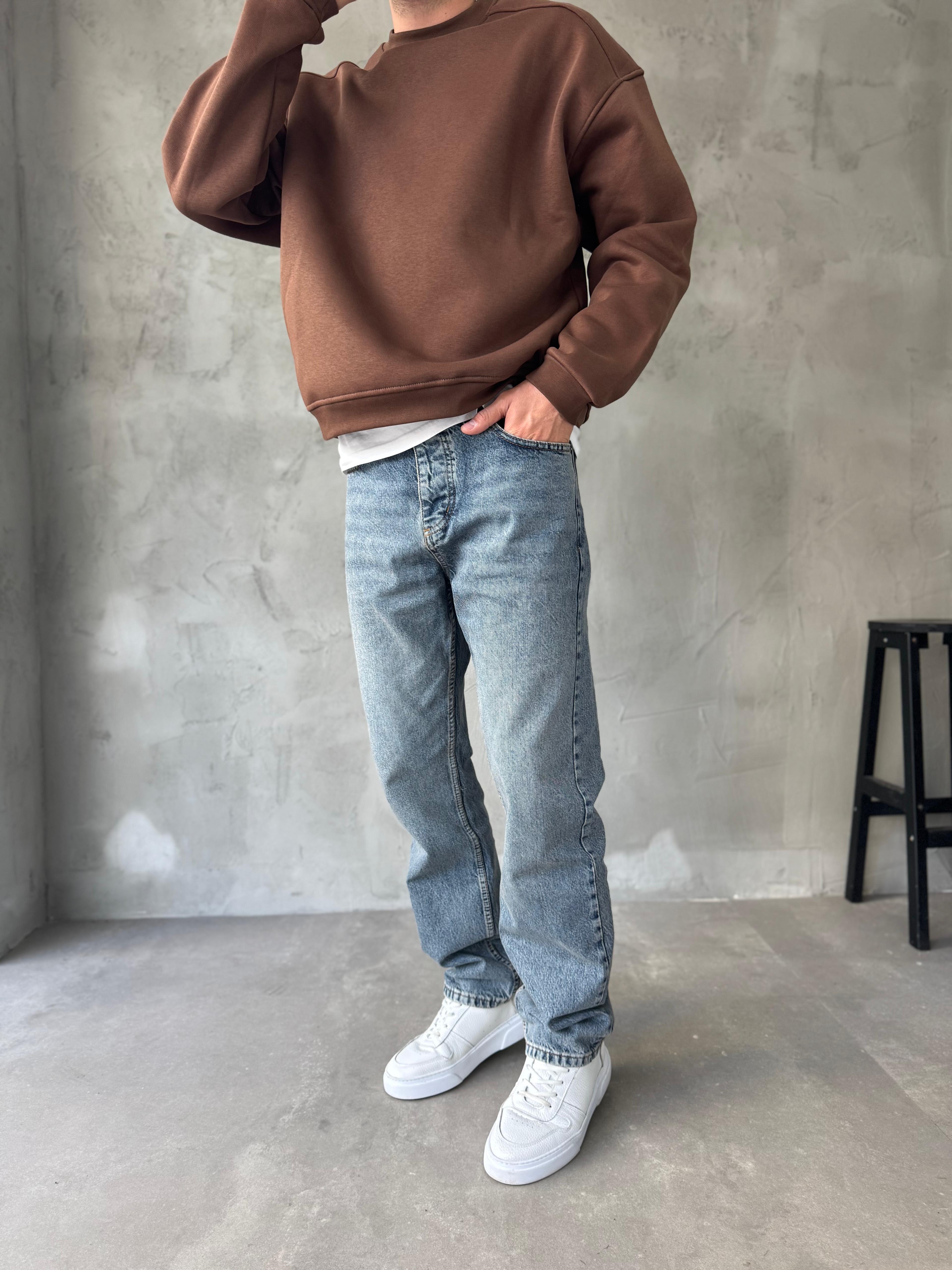 Mavi Taşlanmış Premium Baggy Jean