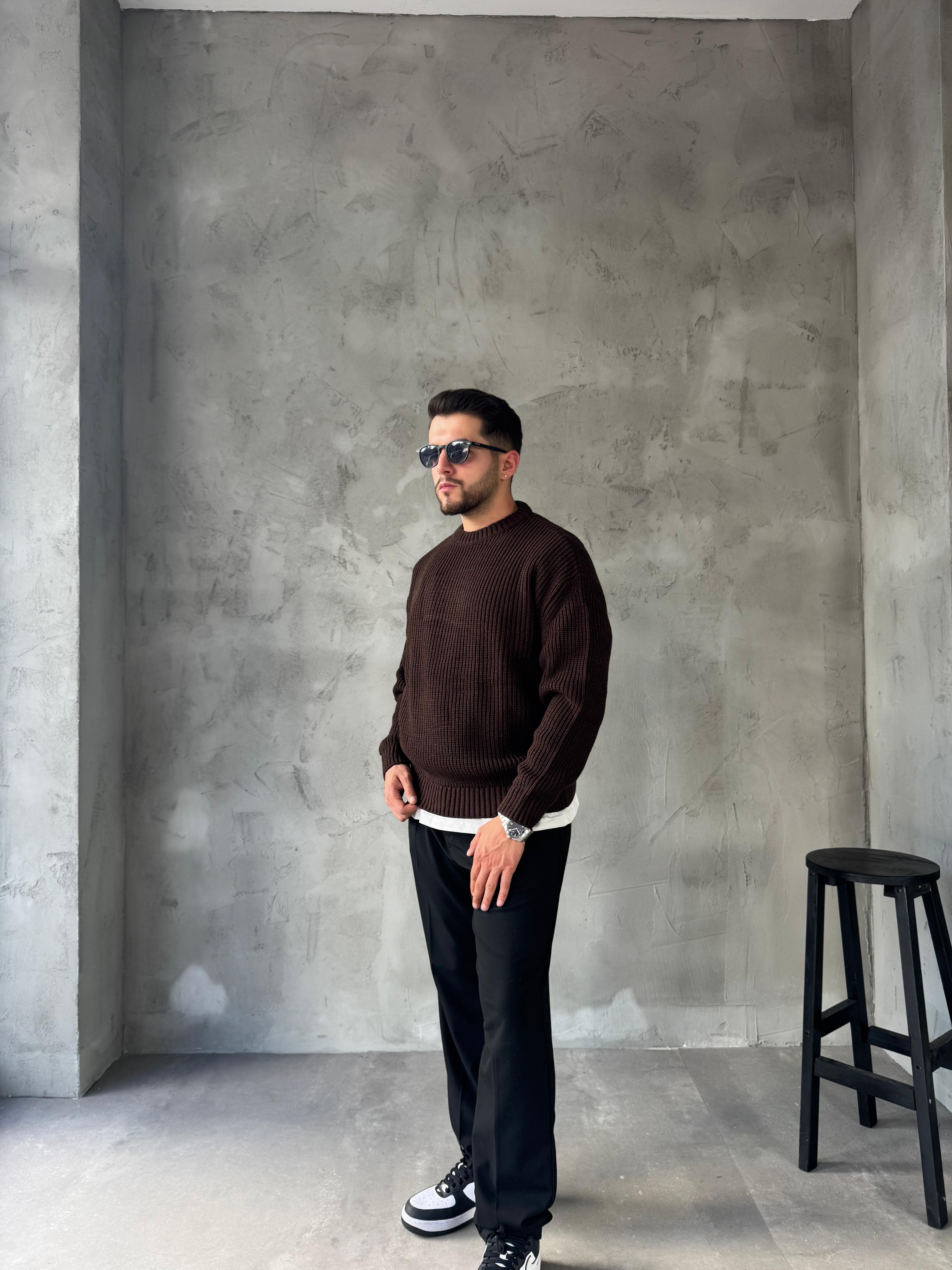 Kahve Basic Triko Kazak