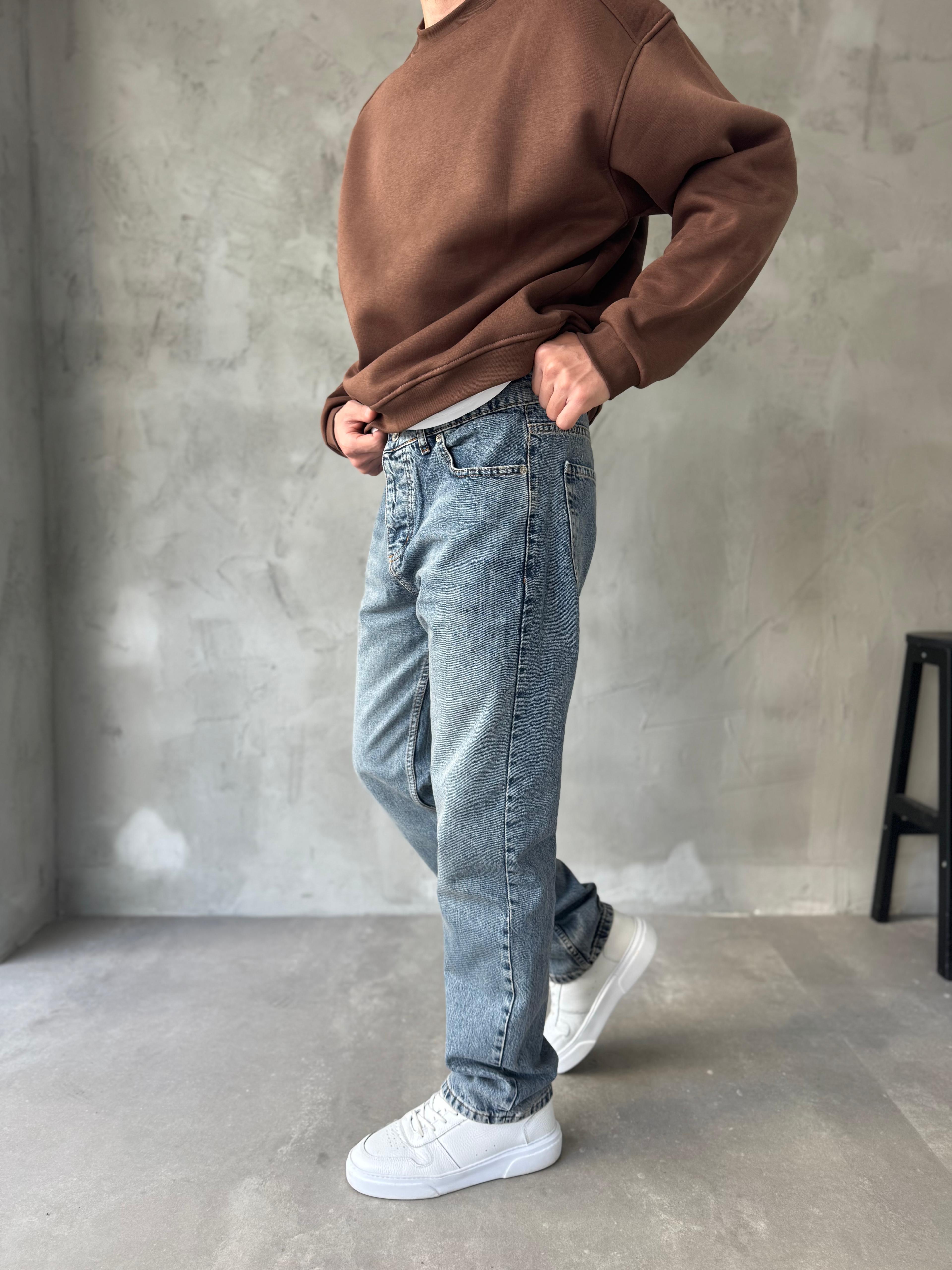 Mavi Taşlanmış Premium Baggy Jean