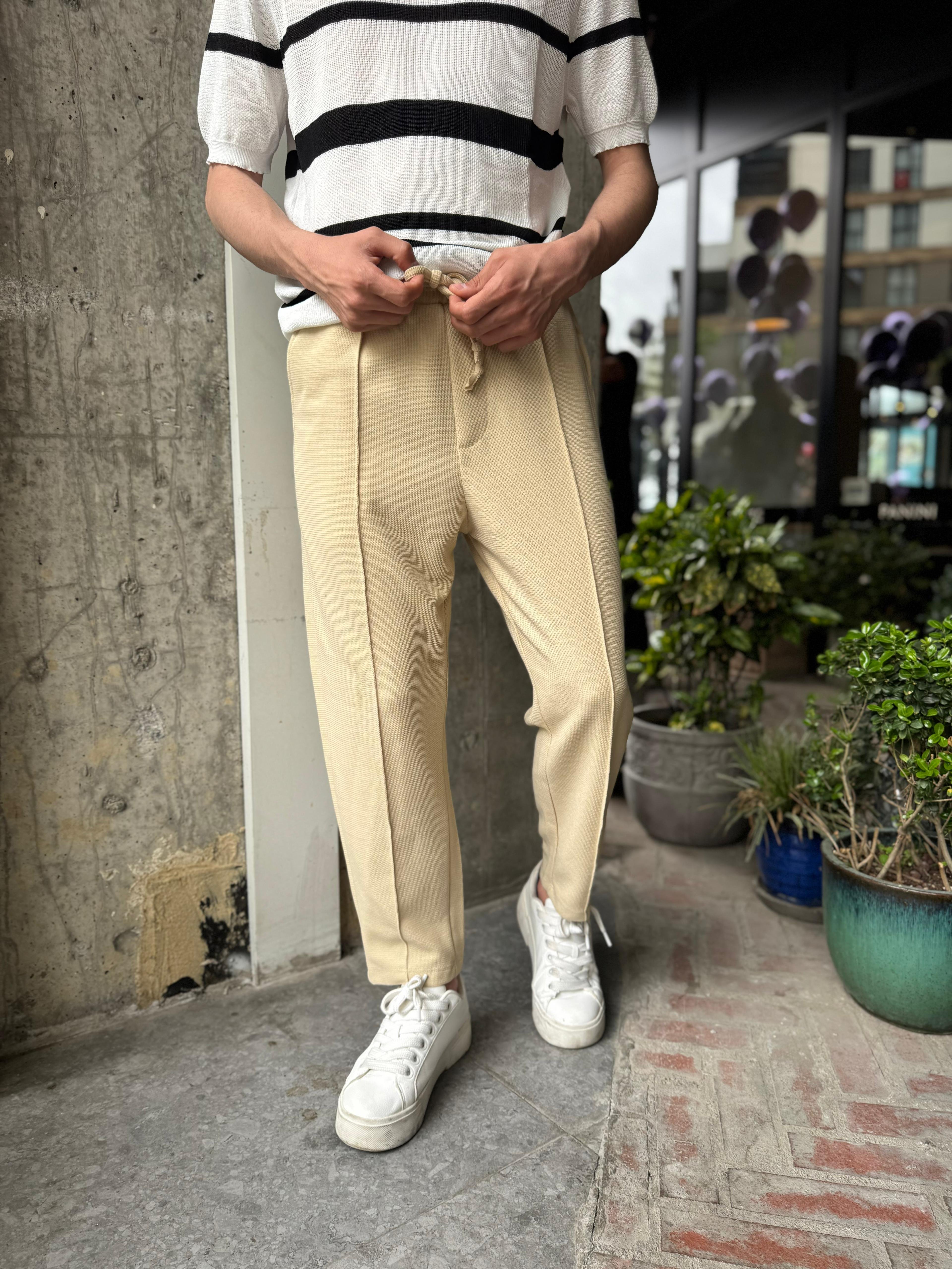 ÇIMALI ÖRME BOYFRIEND JOGGER - BEJ