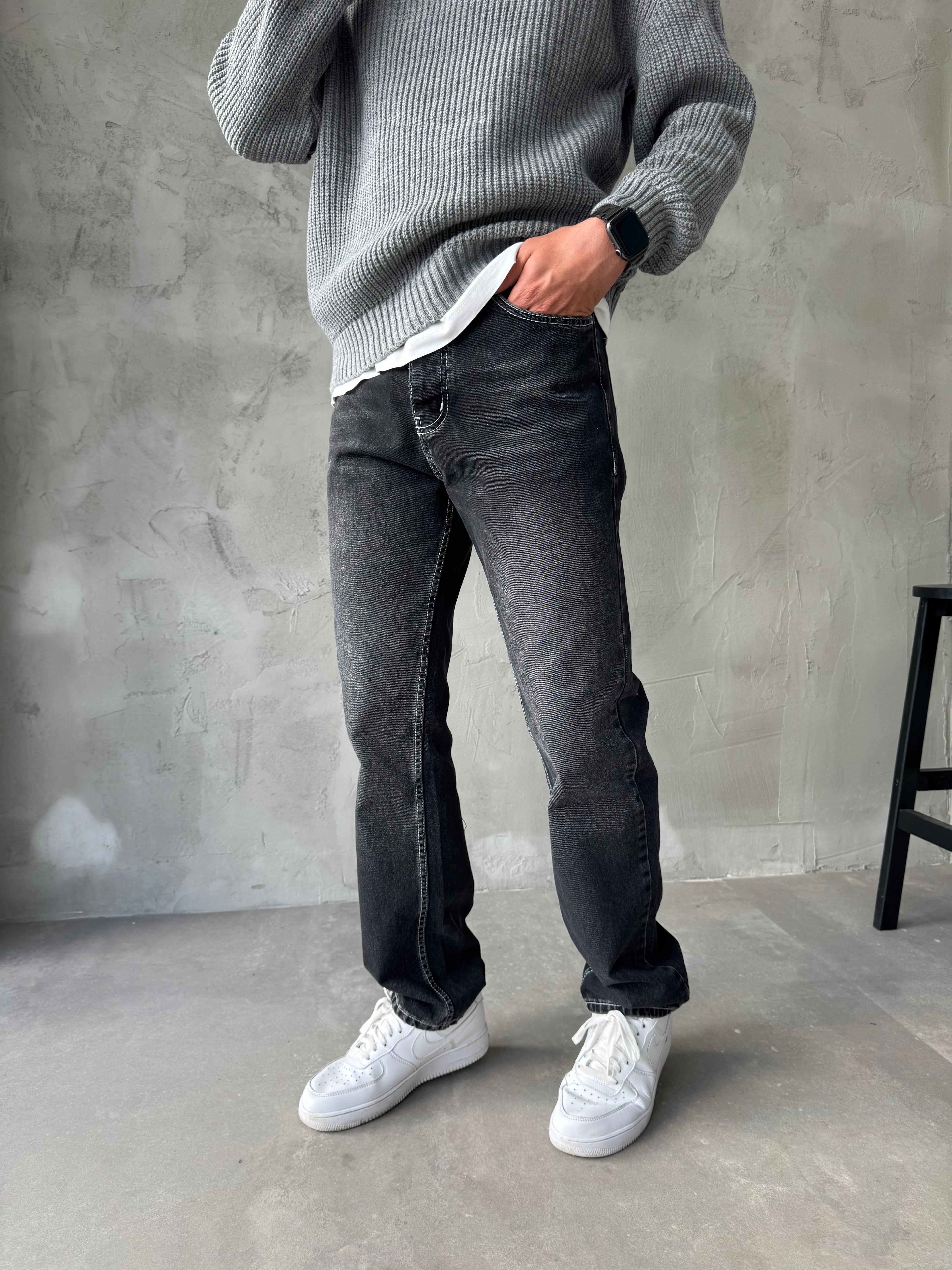 Siyah Dikiş Detaylı Baggy Jean