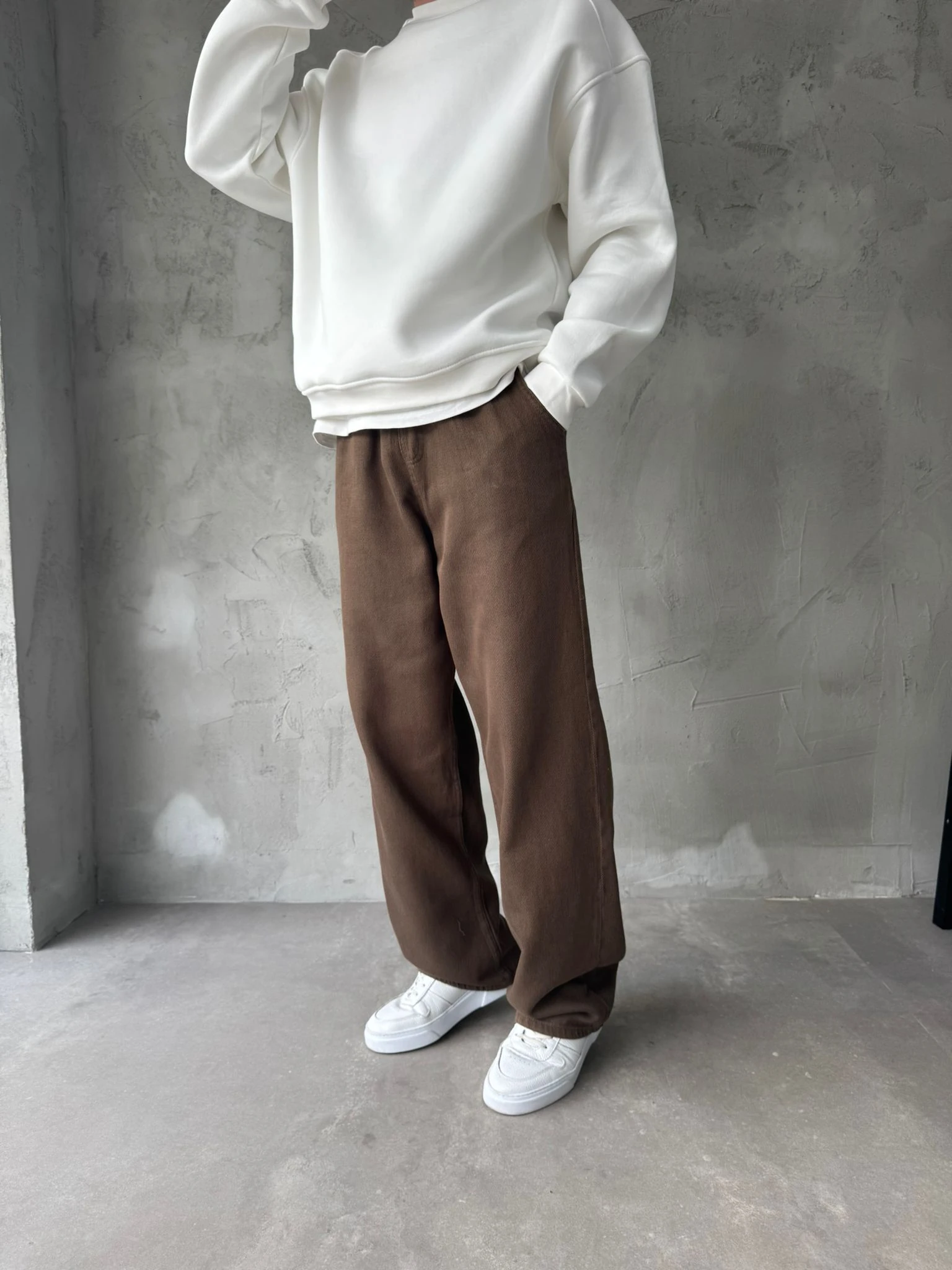 Gabardin Kumaş Bol Kalıp Pantolon - KAHVERENGİ