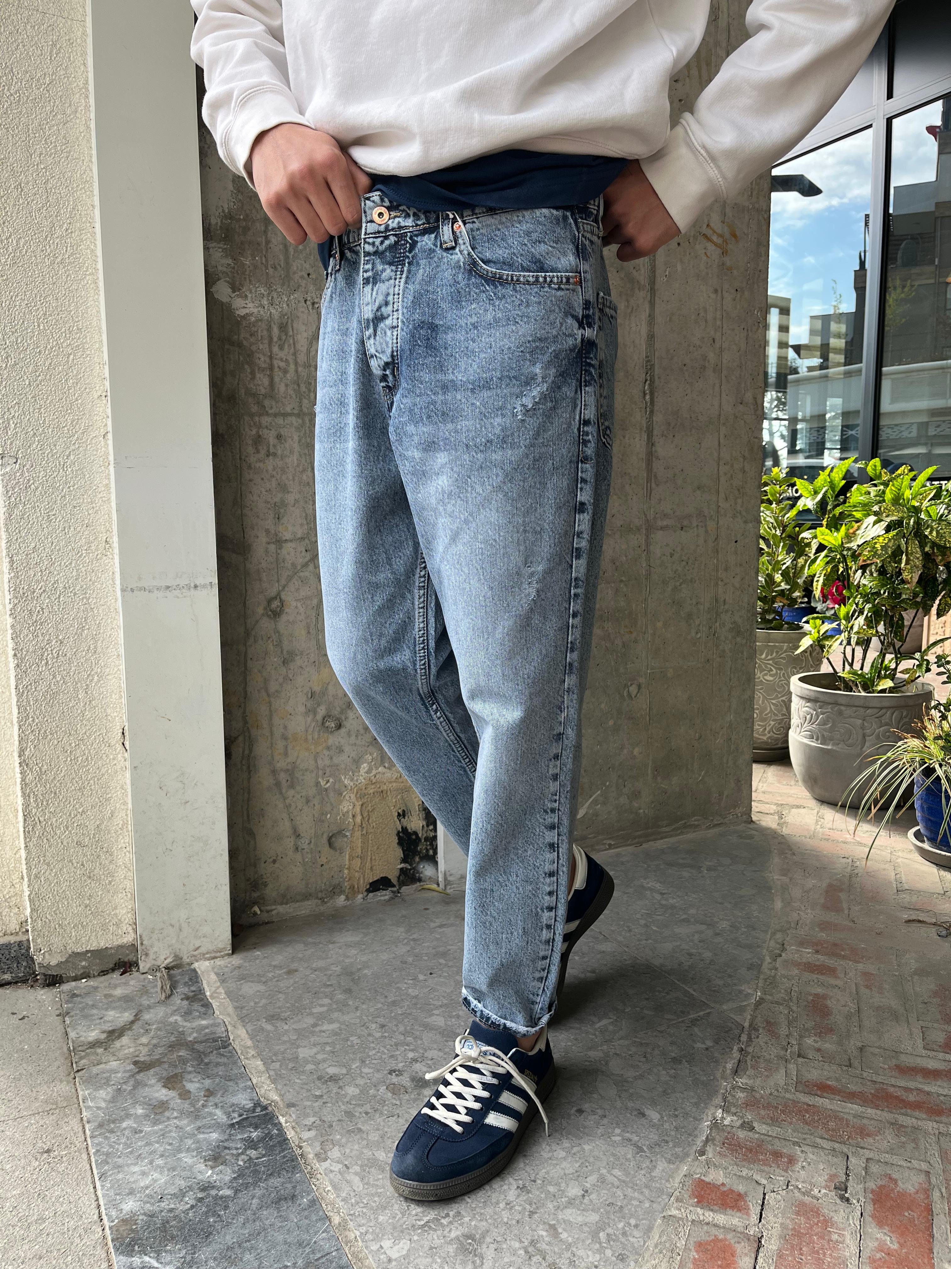 MAVİ TAŞLANMIŞ BOYFRİEN JEAN - MAVİ