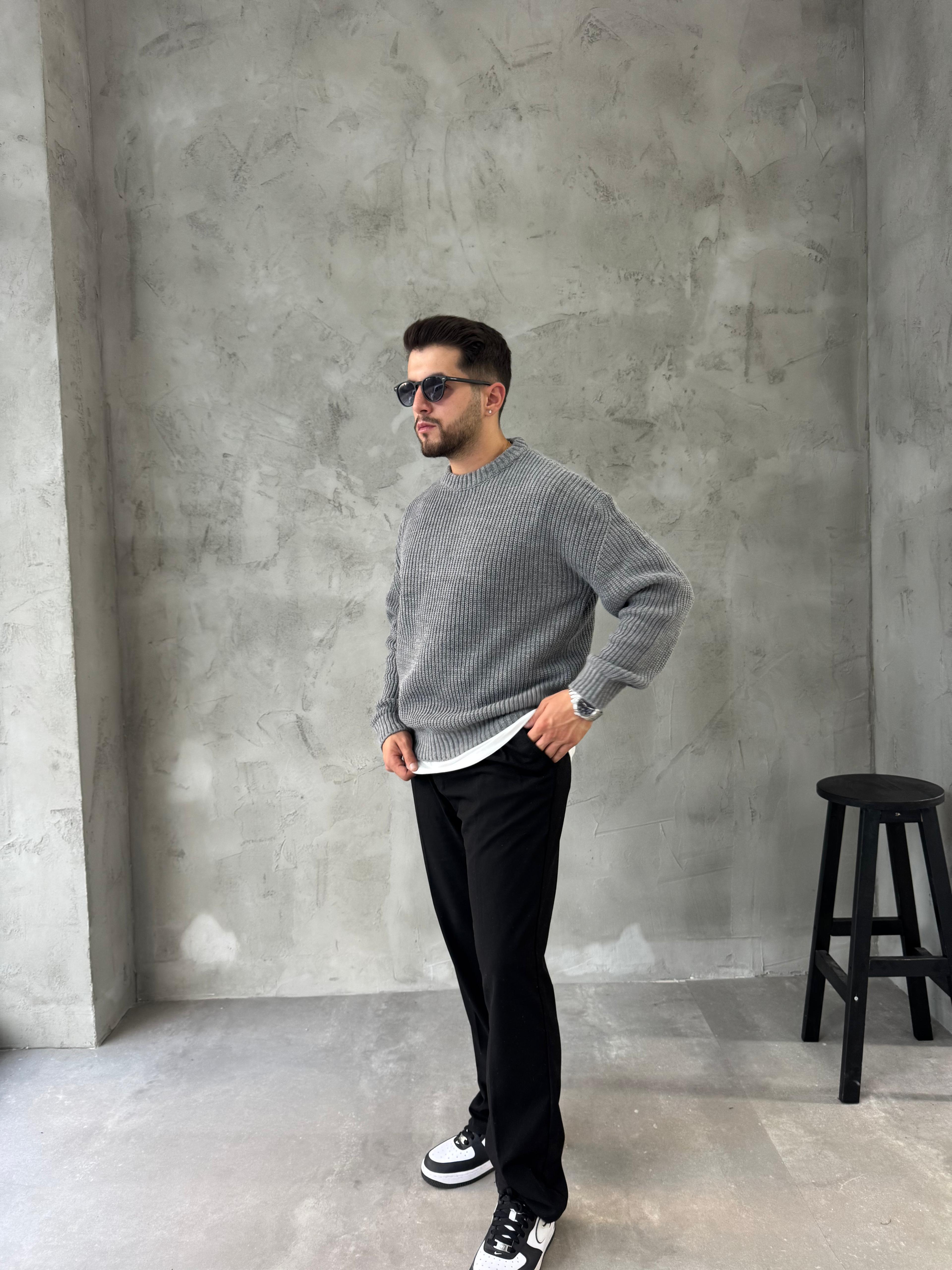 Gri Basic Triko Kazak