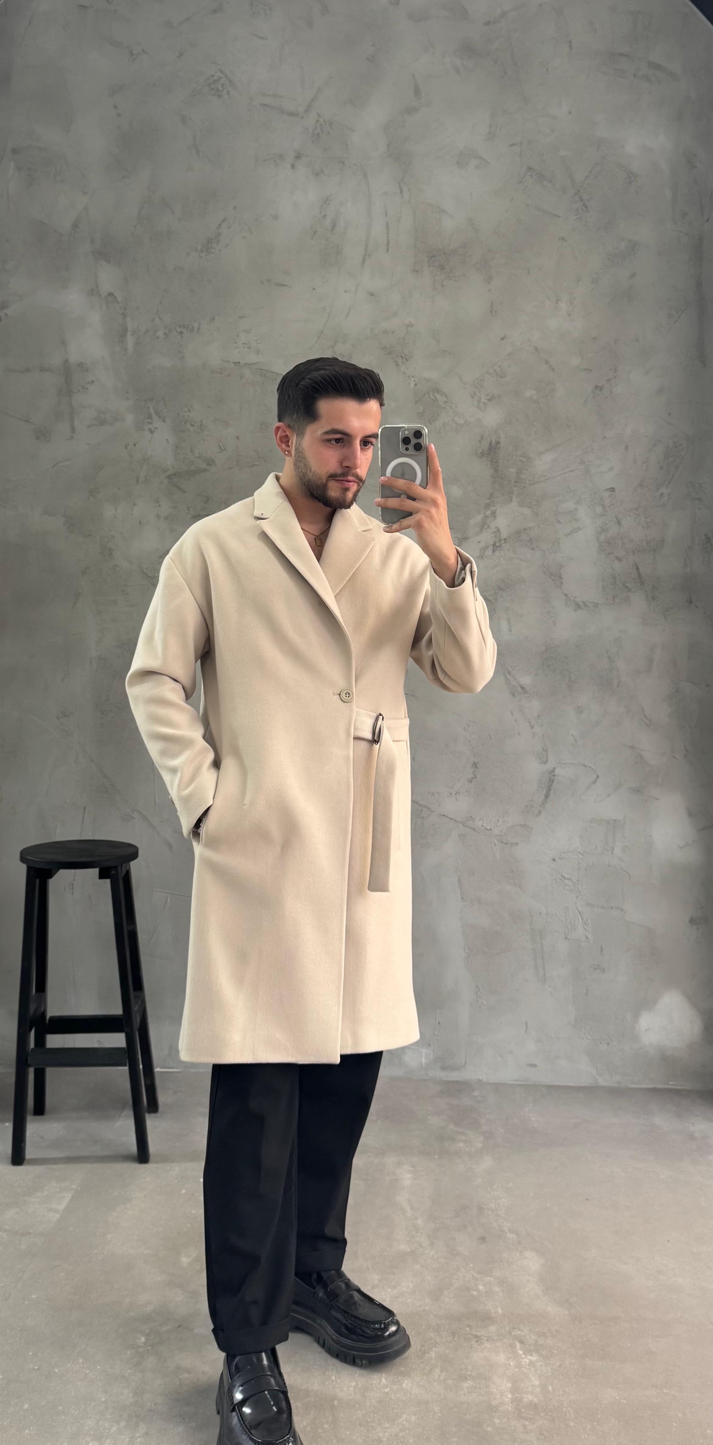 Bej Premium Kemerli Kaban