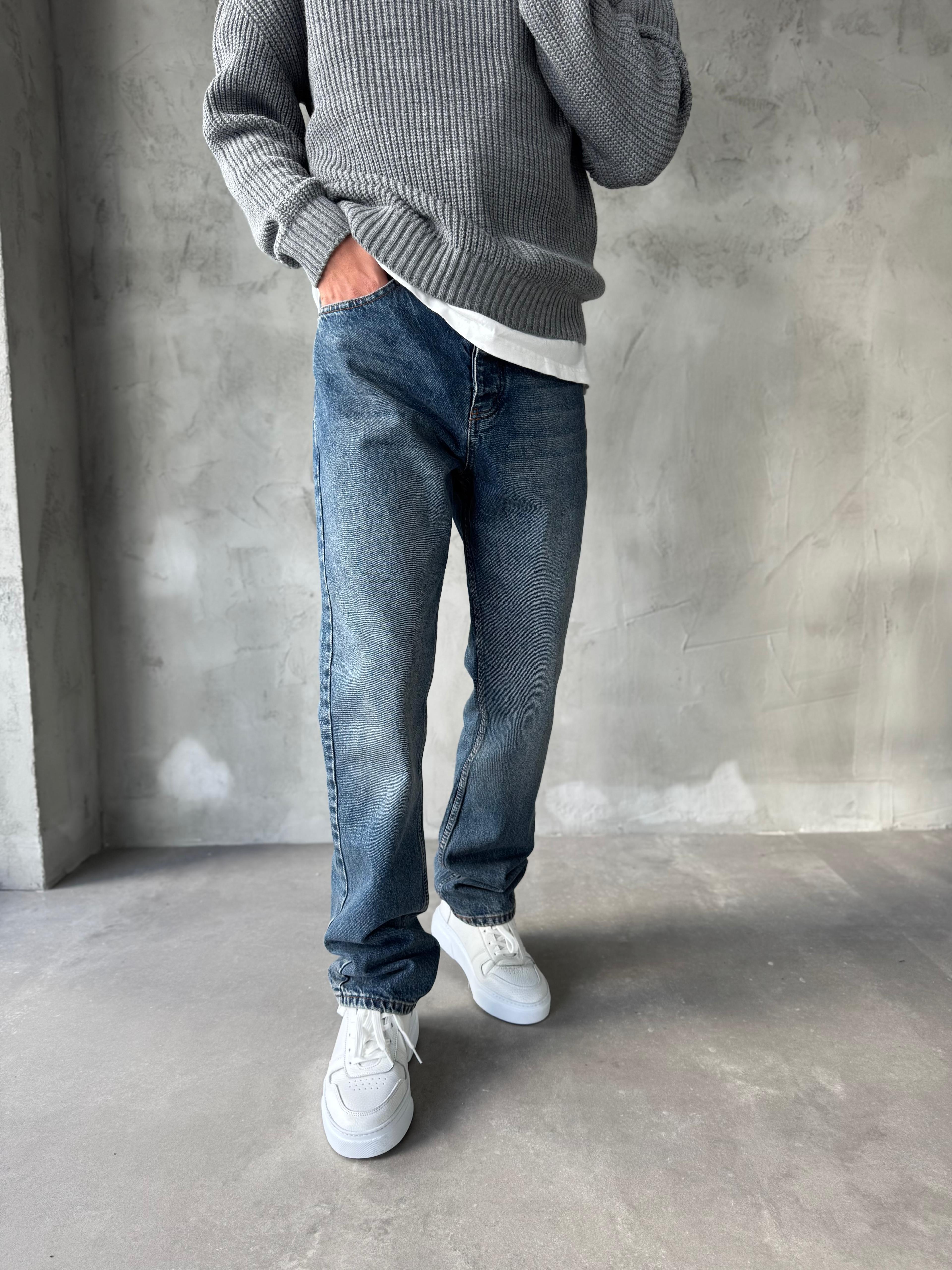 Koyu Mavi Yıkamalı Baggy Jean