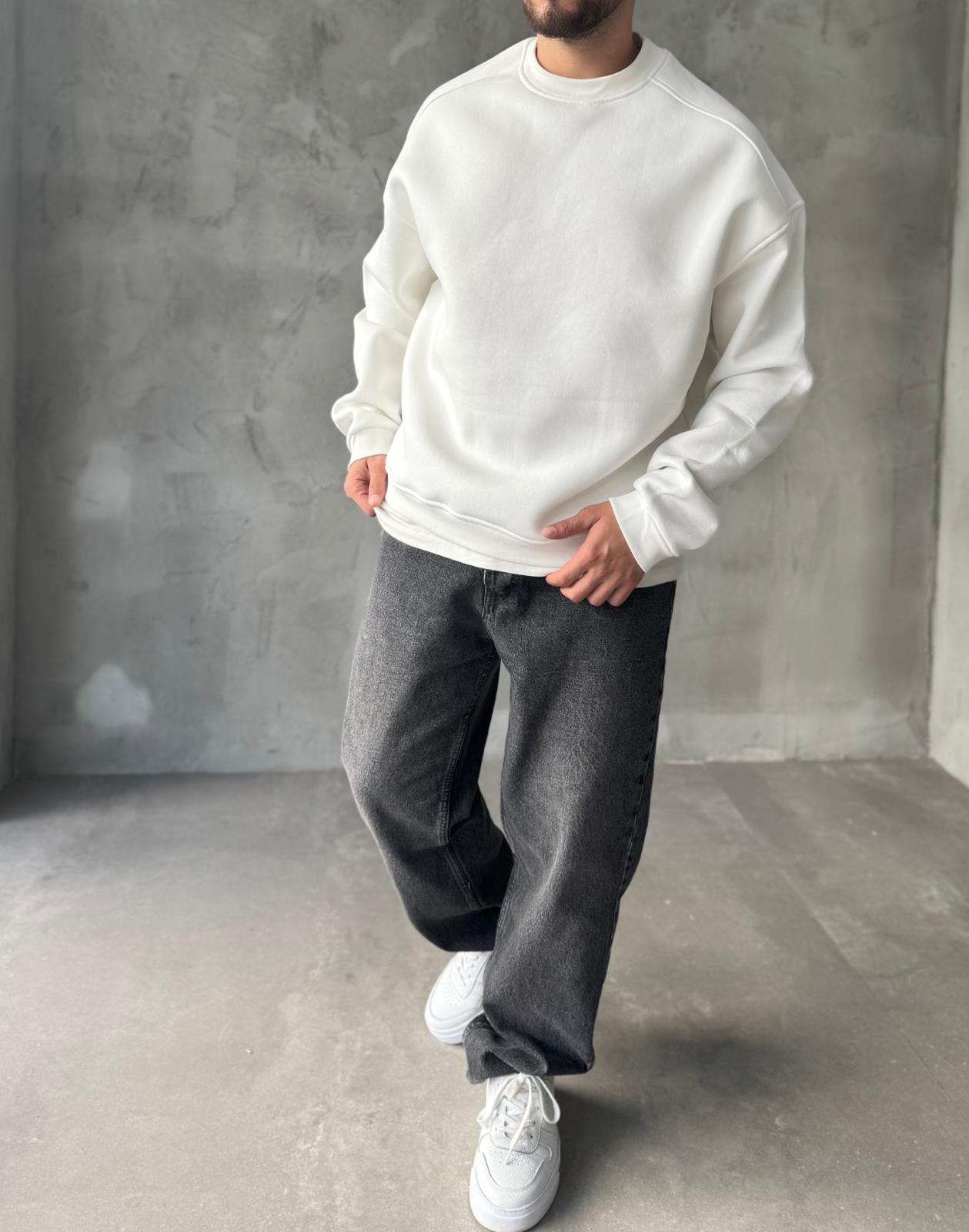 Beyaz Basic Oversize Premium Sweatshirt