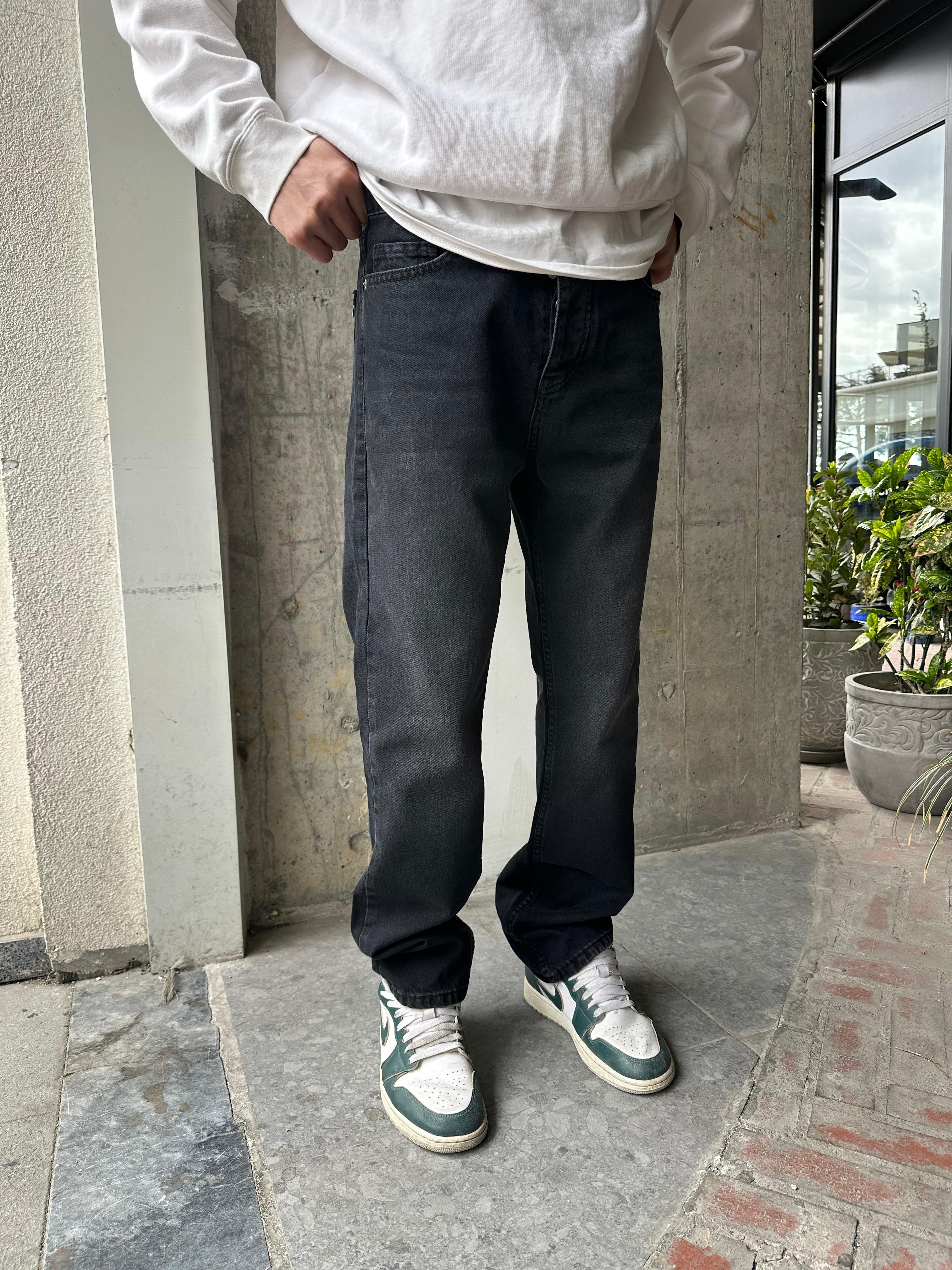 ANTRASİT TAŞLANMIŞ PREMİUM BAGGY KALIP JEAN - ANTRASİT
