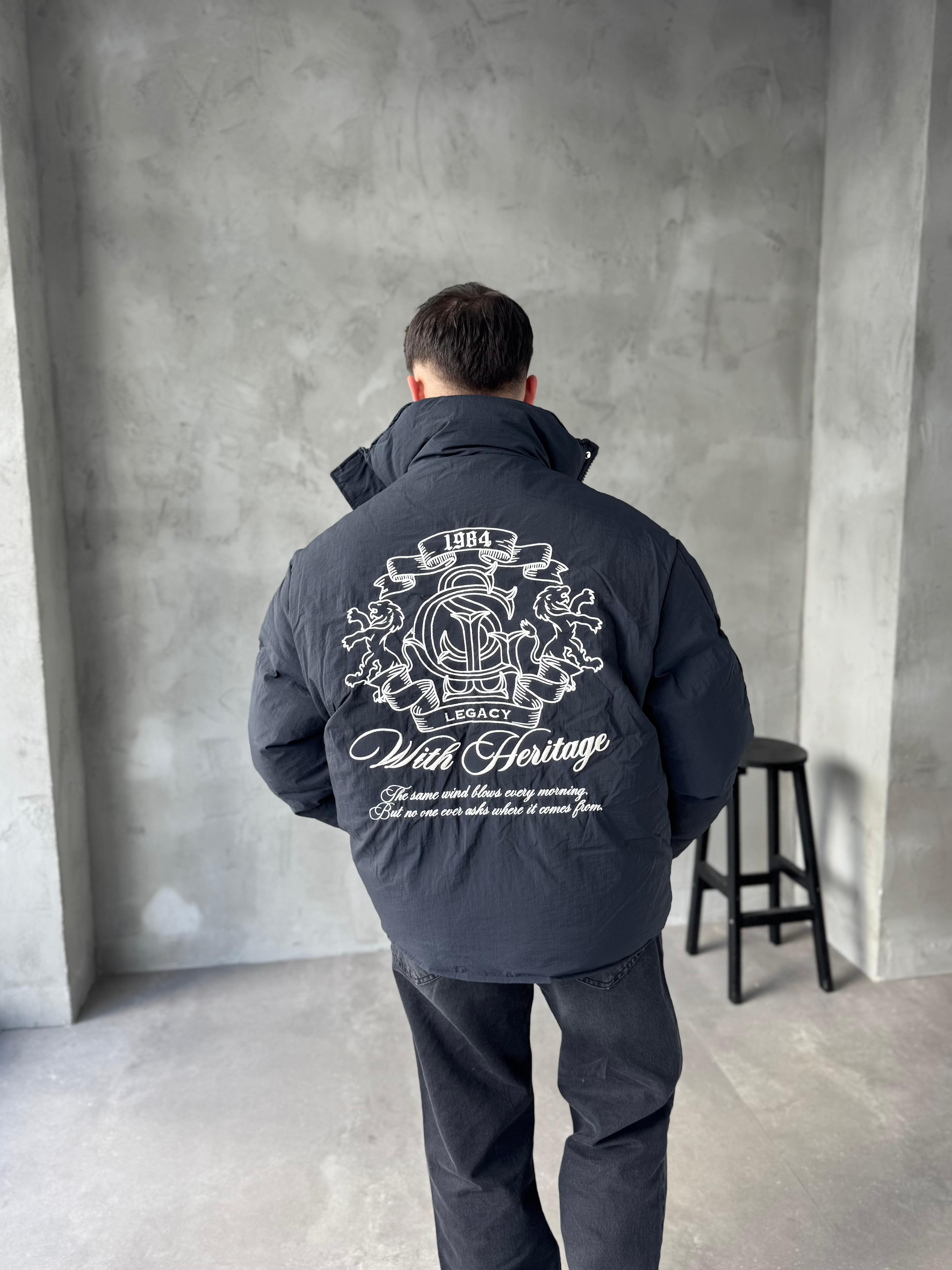 Giesto Siyah Heritage Nakışlı Şişme Mont 