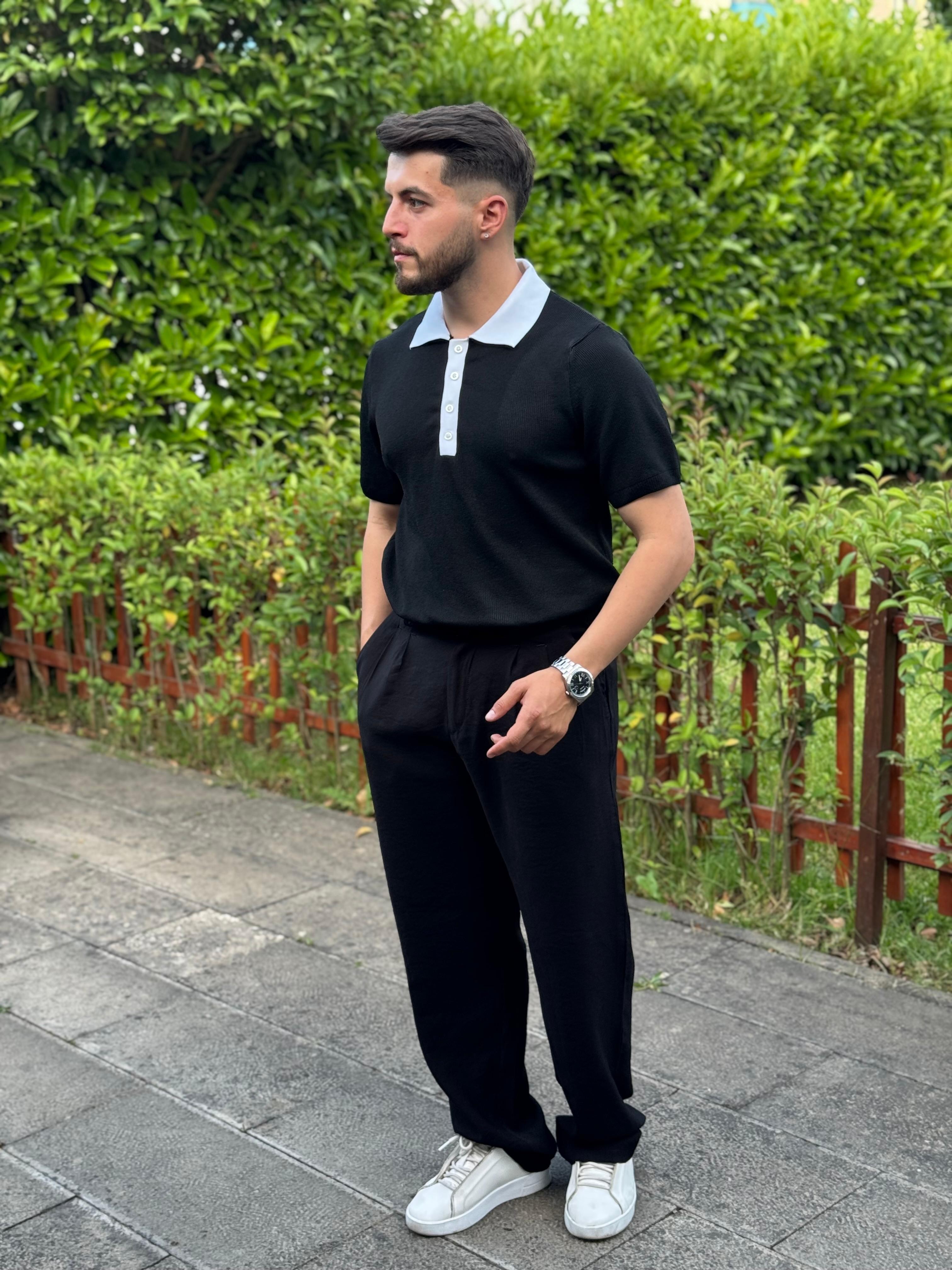OLD MONEY POLO YAKA TRİKO - SİYAH