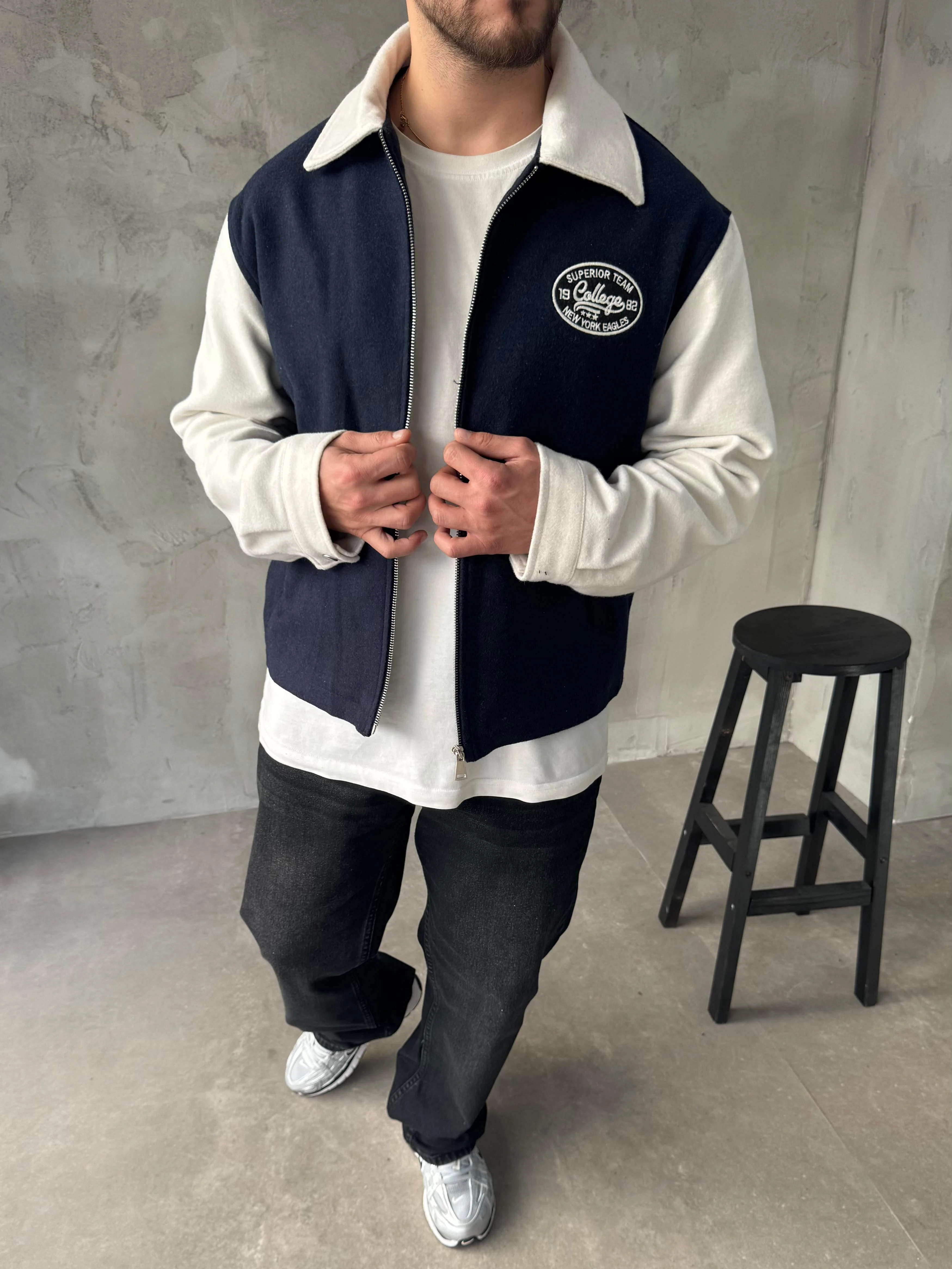 Lacivert Oversize Kolej Ceket