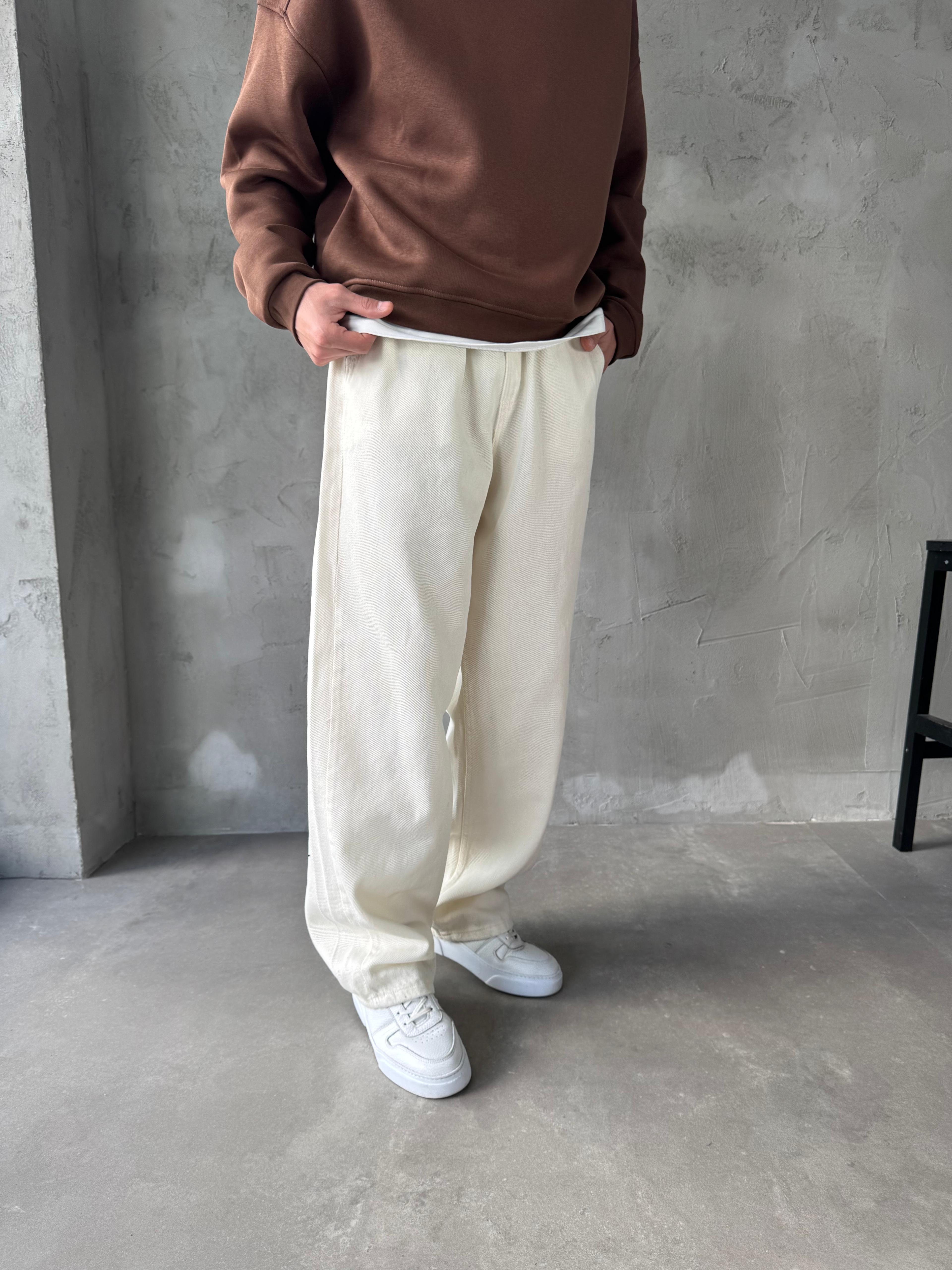 GABARDİN KUMAŞ BAGGY KALIP PANTOLON - BEYAZ