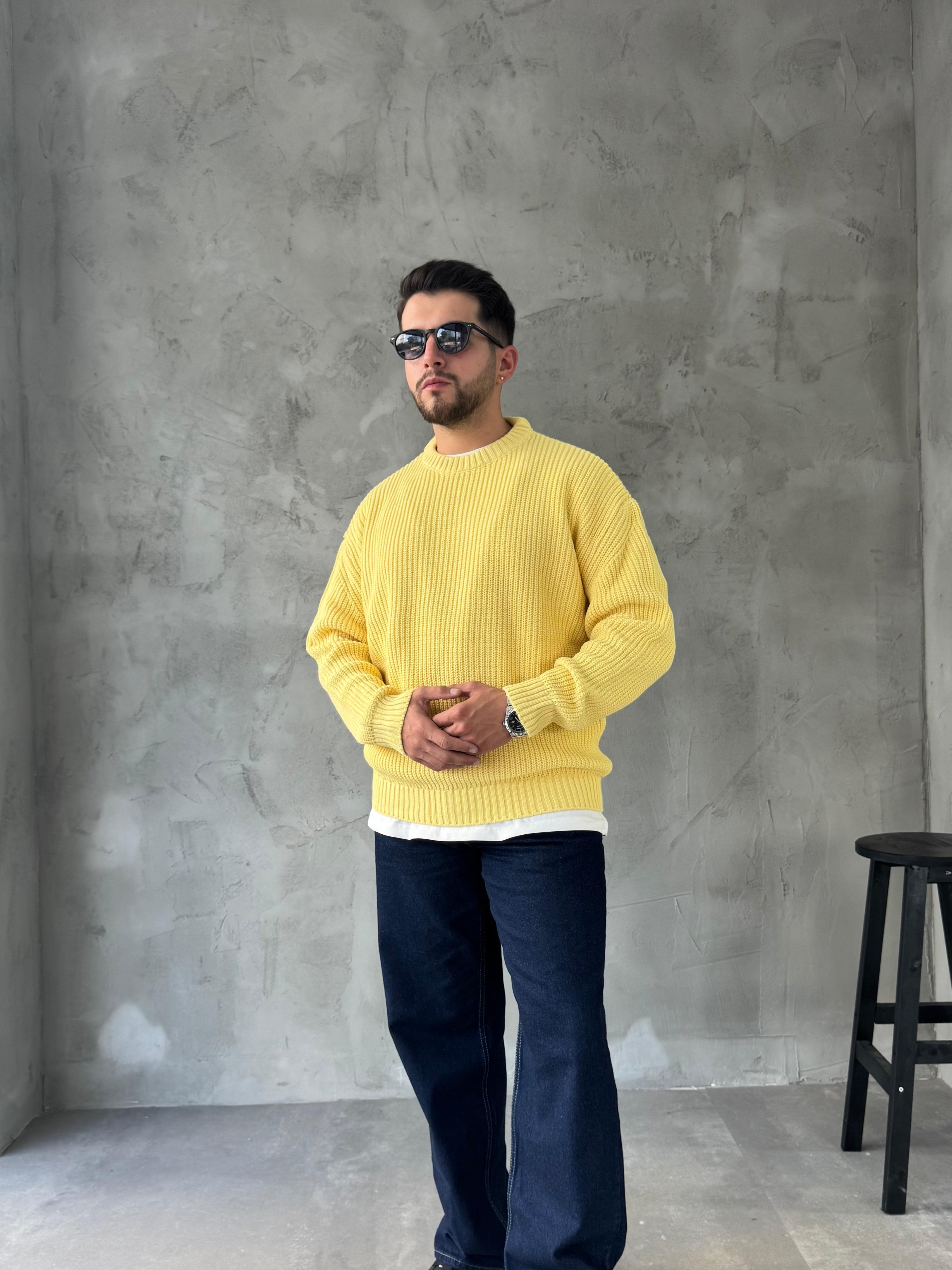 Sarı Basic Triko Kazak