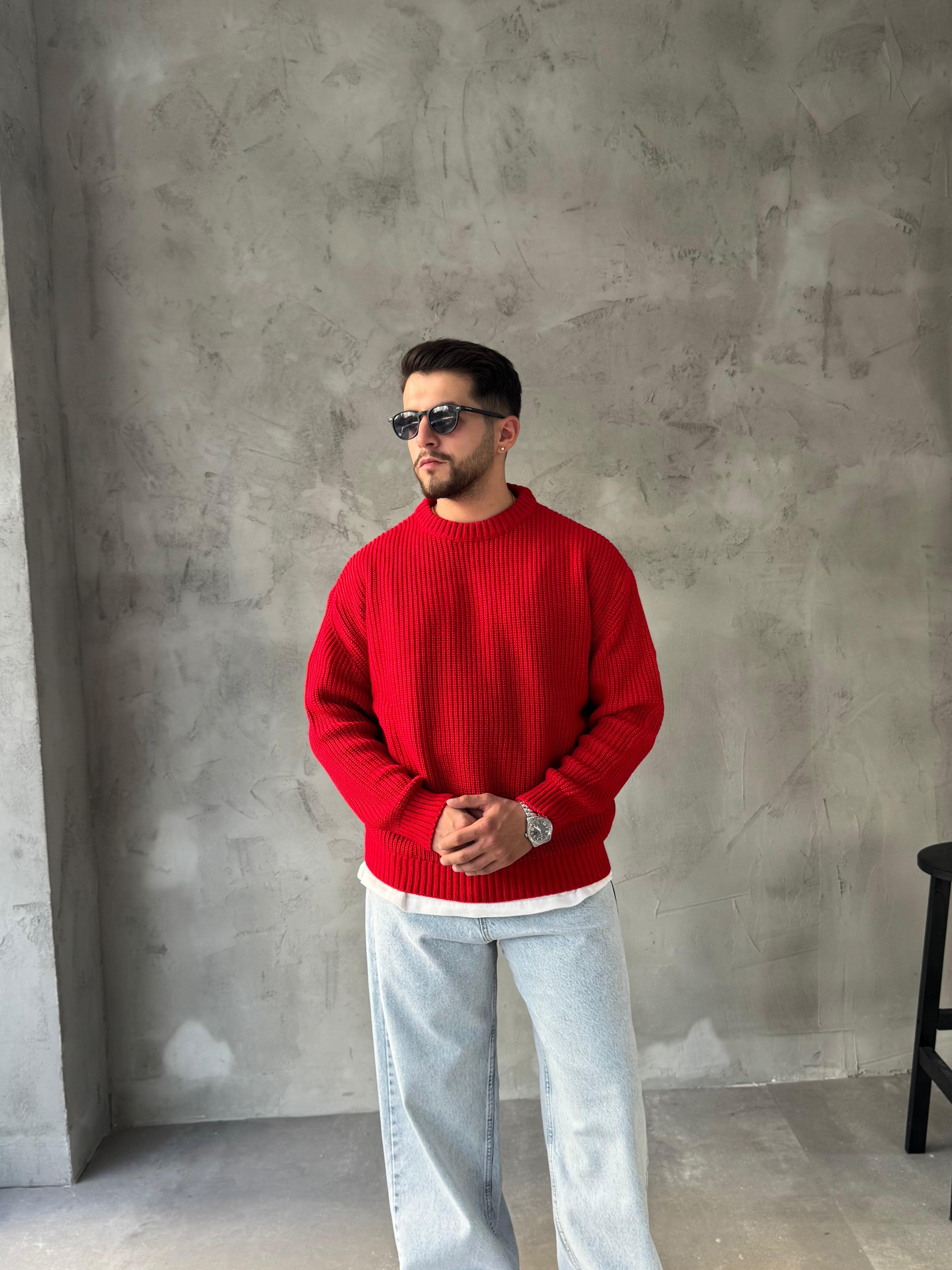 Kırmızı Basic Triko Kazak