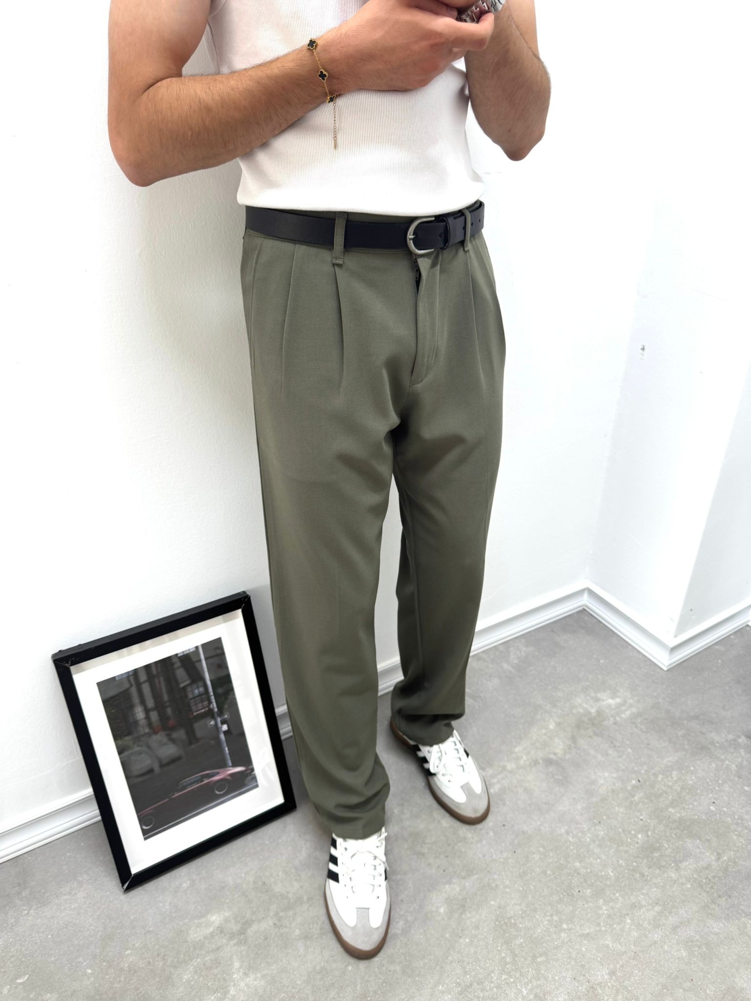 PİLELİ BAGGY KUMAŞ PANTOLON - HAKİ