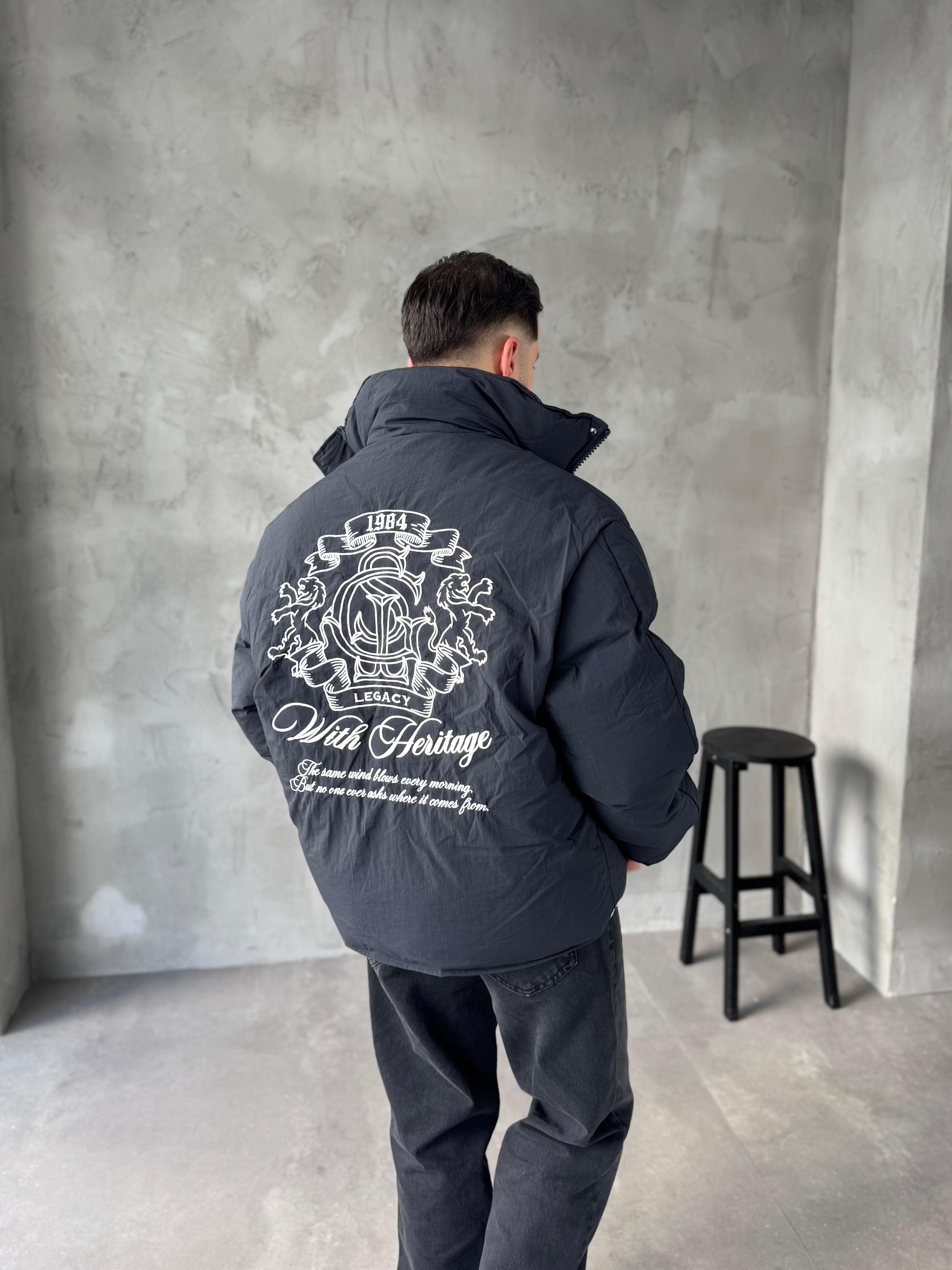 Giesto Siyah Heritage Nakışlı Şişme Mont 