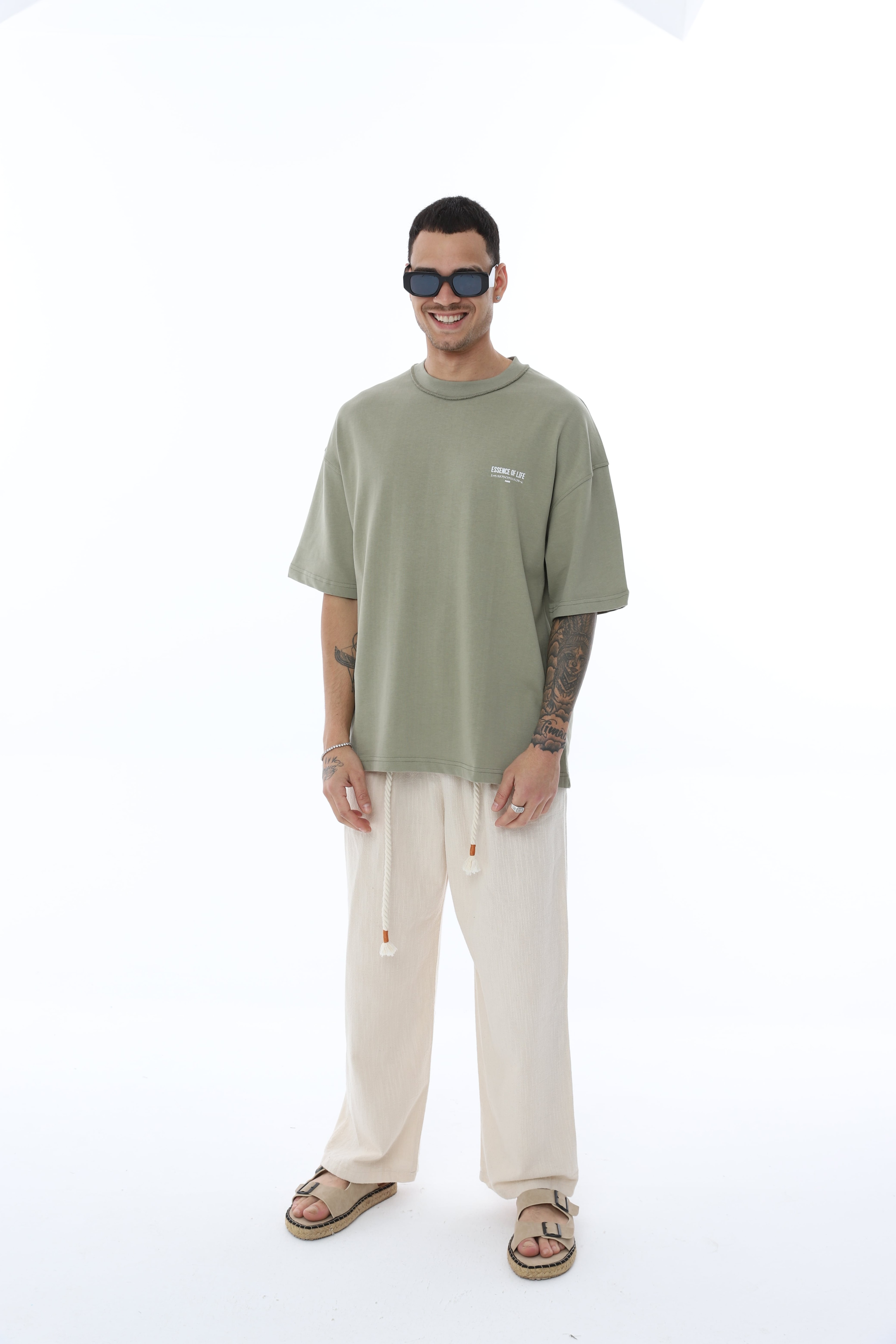 OVERSIZE BASKILI T-SHIRT - HAKİ