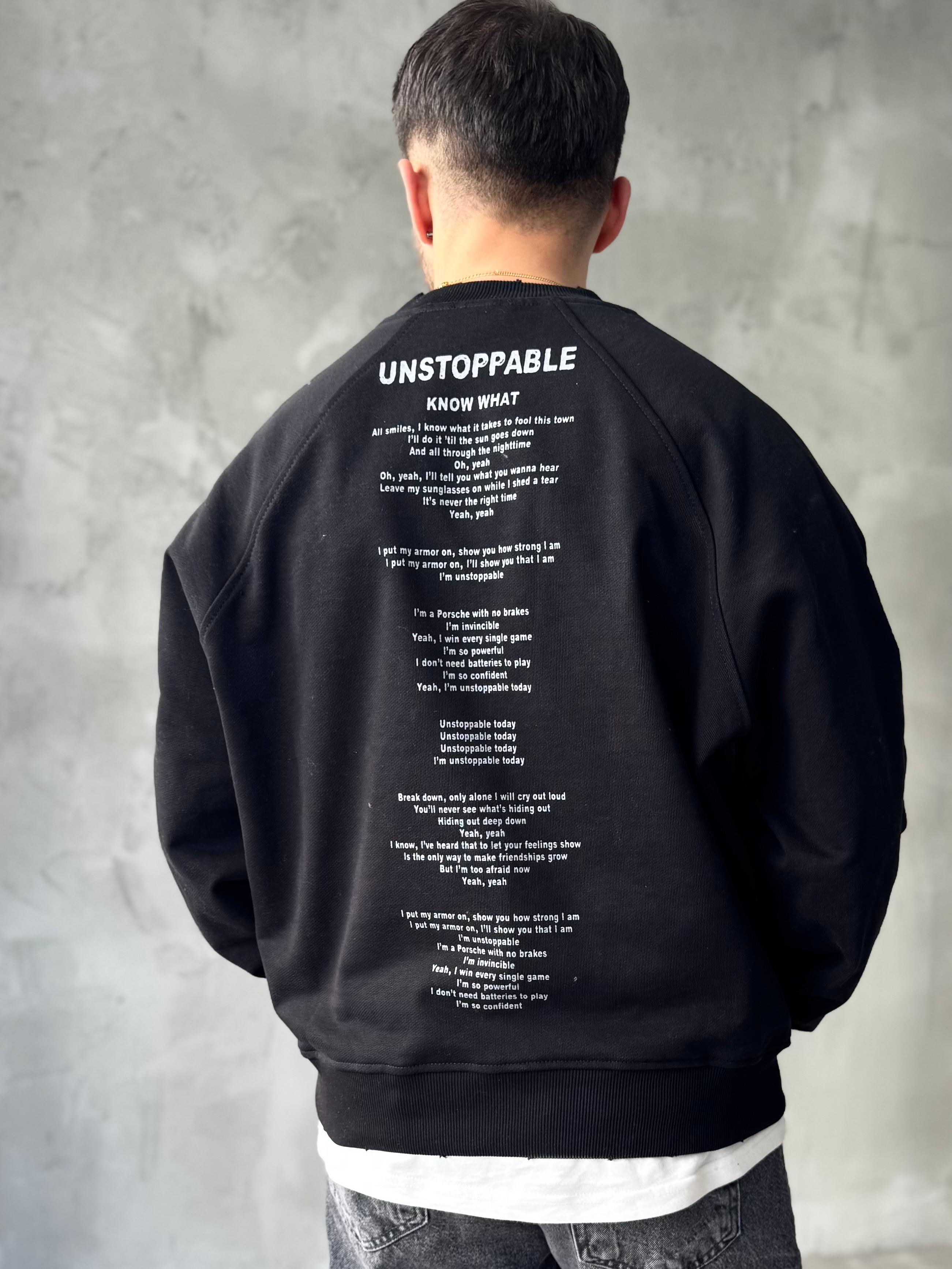 Siyah Unstoppable Baskılı Oversize Sweatshirt