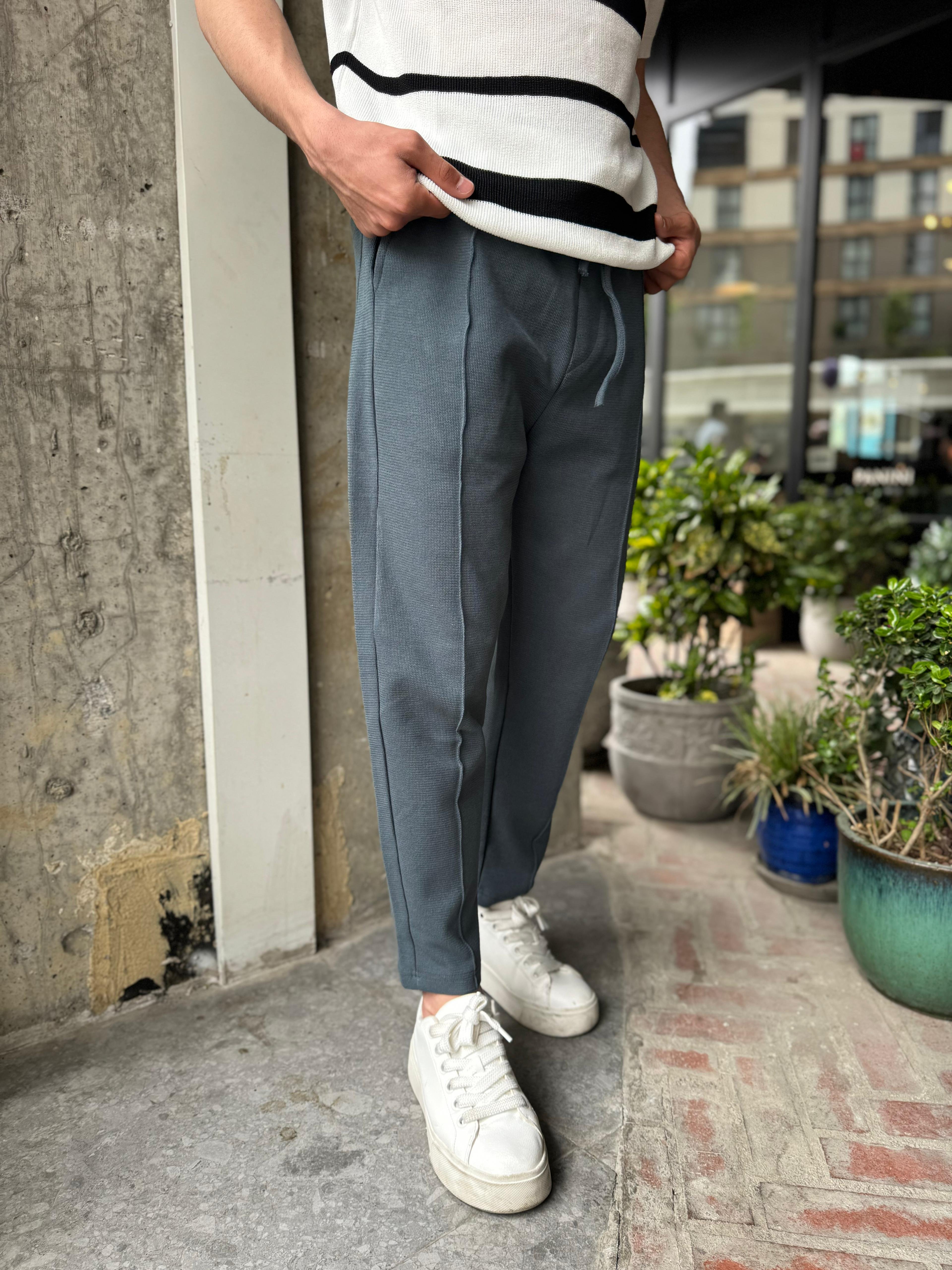 ÇIMALI ÖRME BOYFRIEND JOGGER - PETROL MAVİSİ