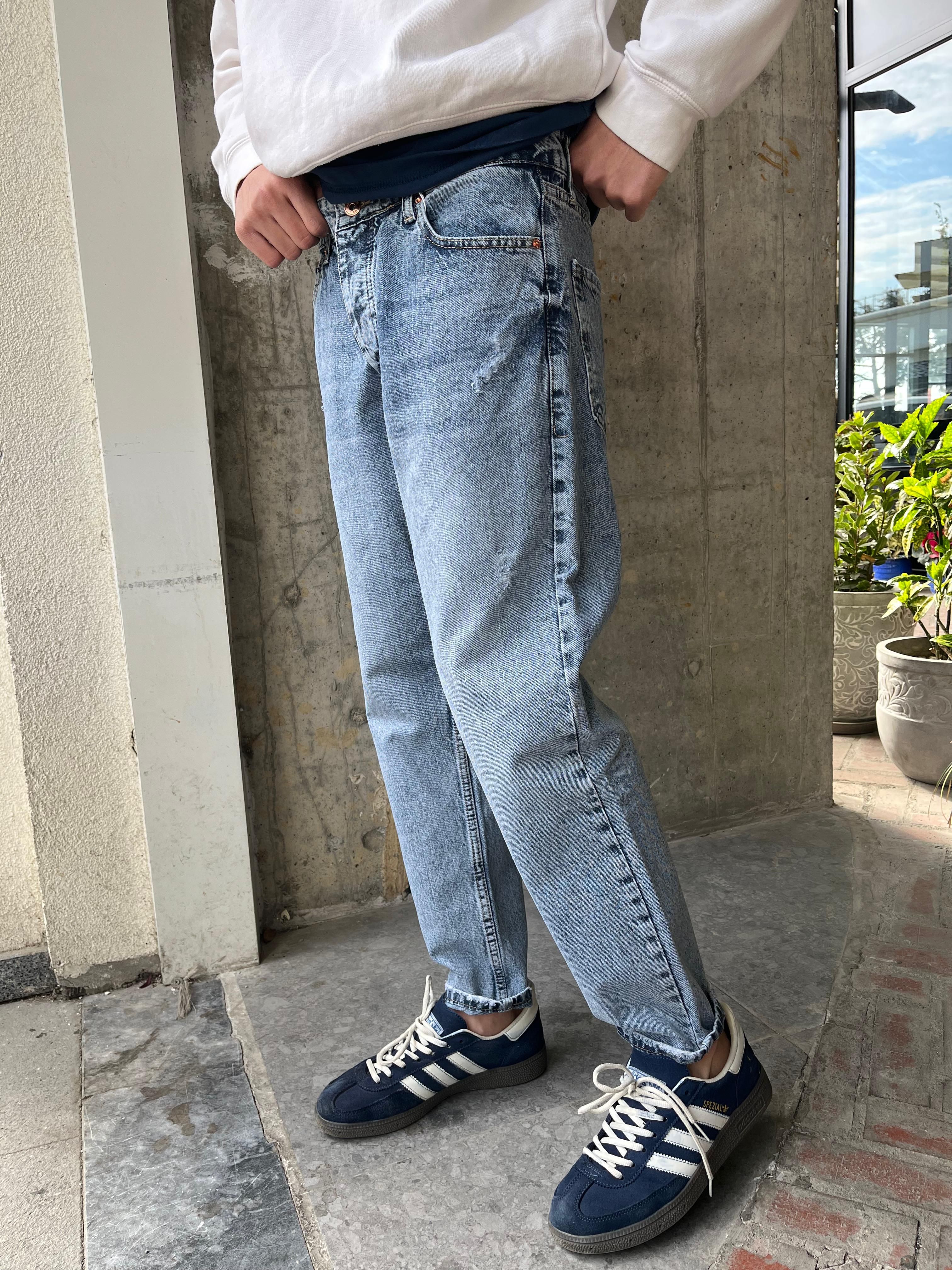 MAVİ TAŞLANMIŞ BOYFRİEN JEAN - MAVİ