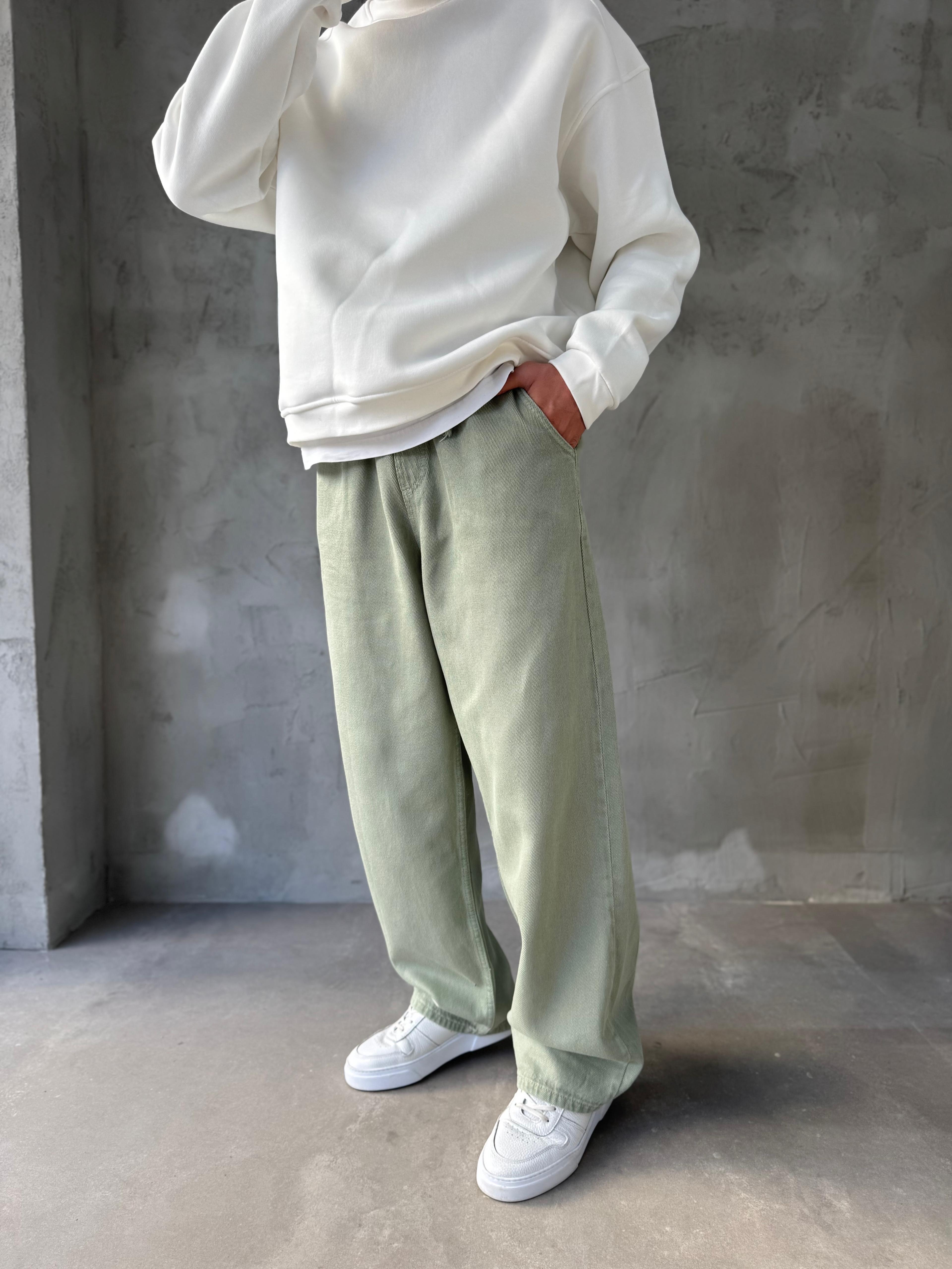 GABARDİN KUMAŞ BAGGY KALIP PANTOLON - HAKİ