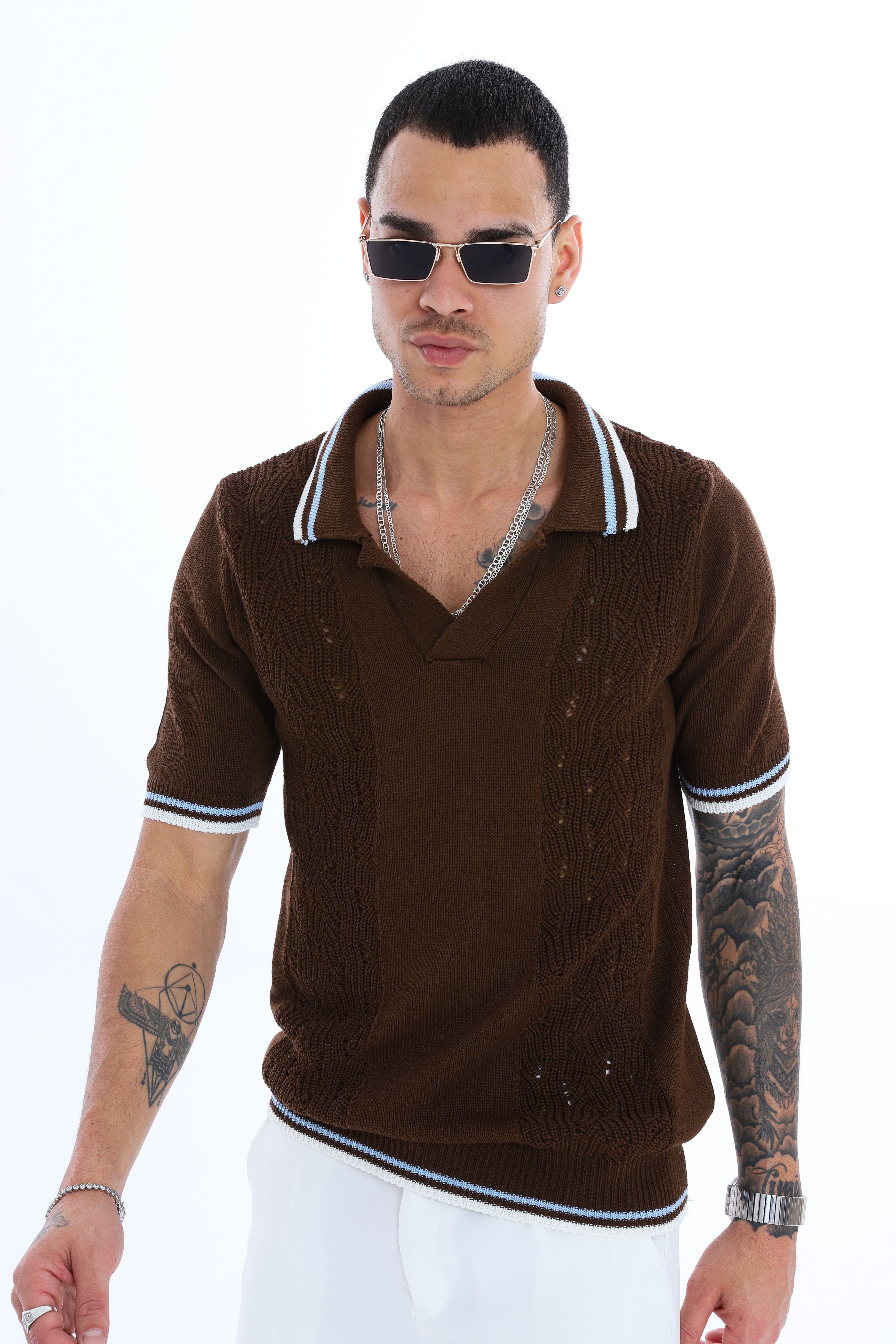 POLO YAKA TRİKO T-SHIRT - KAHVERENGİ