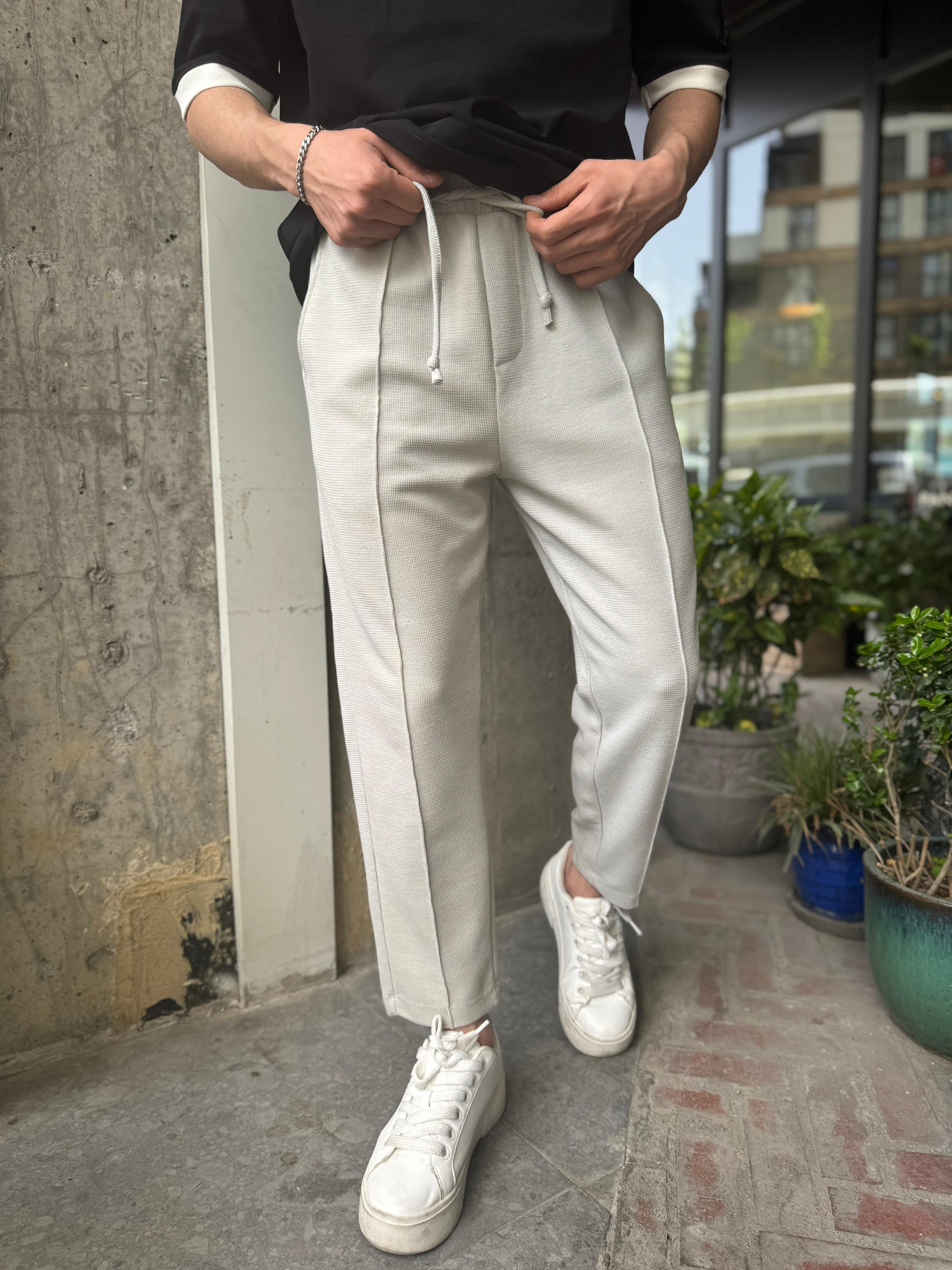 ÇIMALI ÖRME BOYFRIEND JOGGER - GRİ