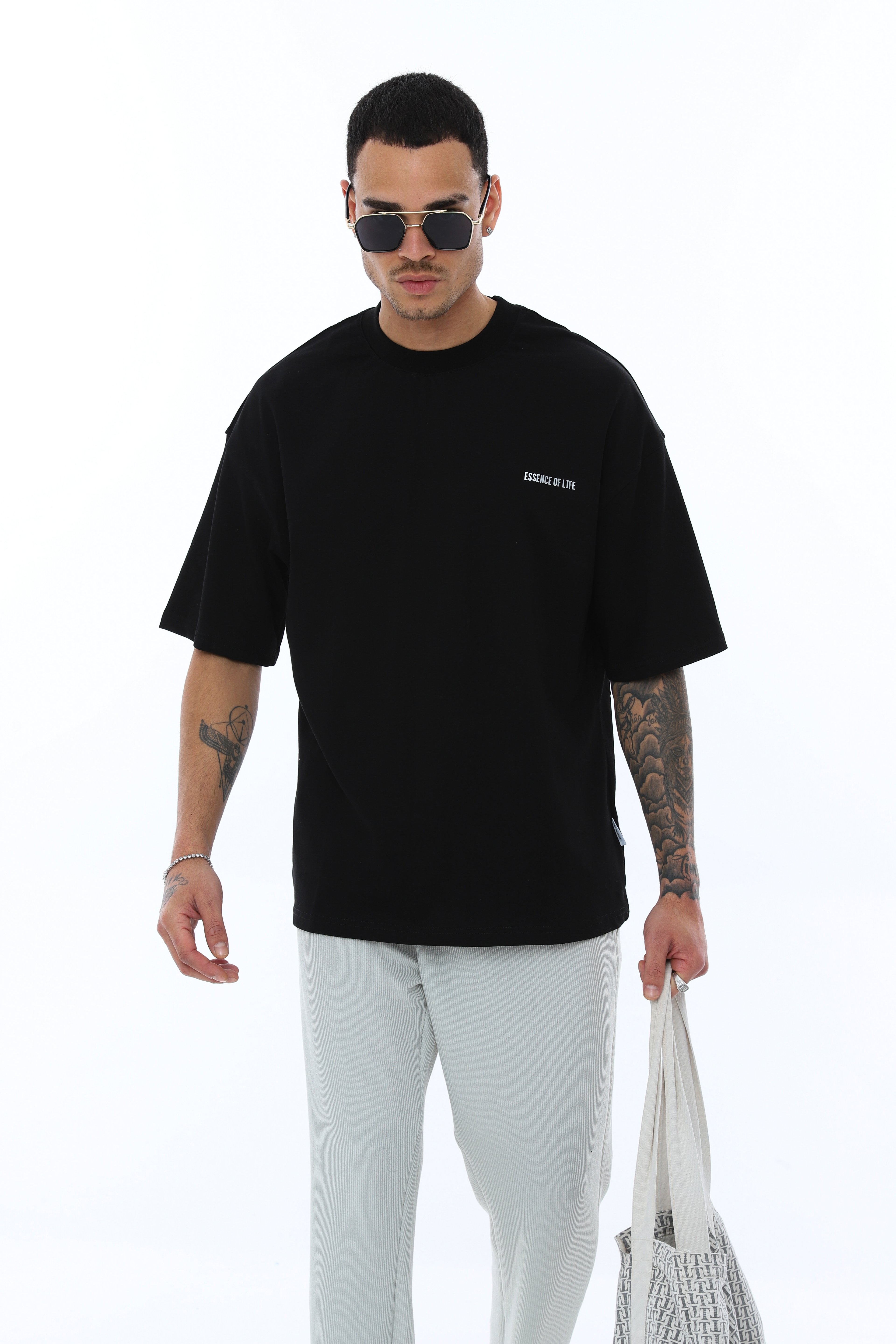 OVERSIZE ÖN BASKILI T-SHIRT - SİYAH
