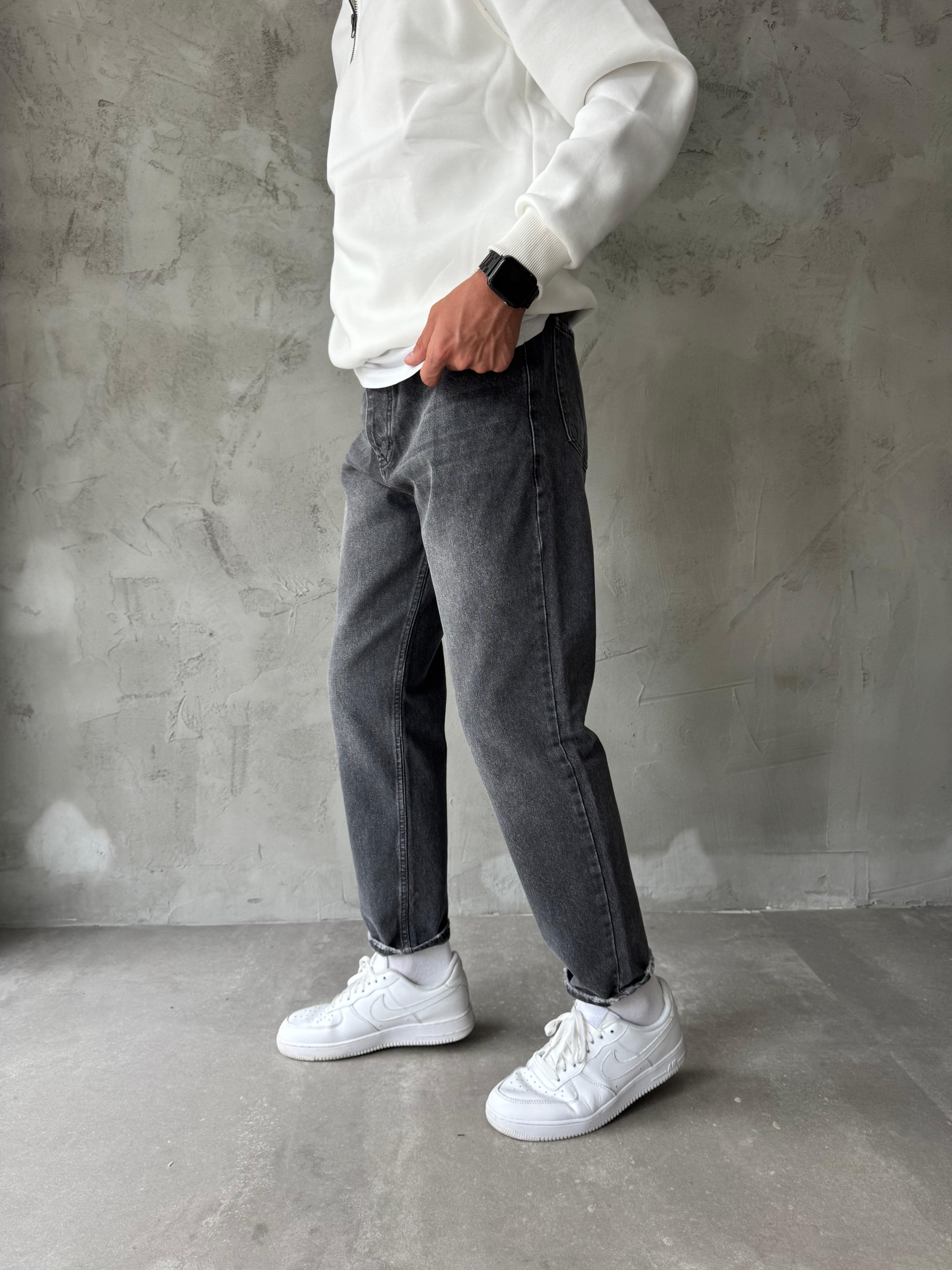 Gri Eskitme Premium Boyfriend Jean