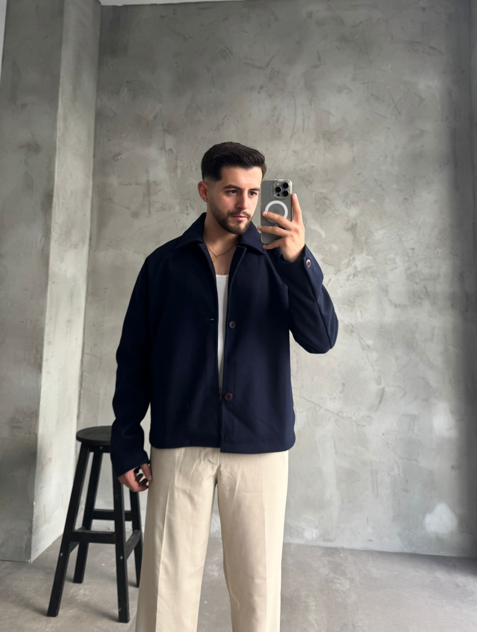 Lacivert Premium Kaşe Ceket