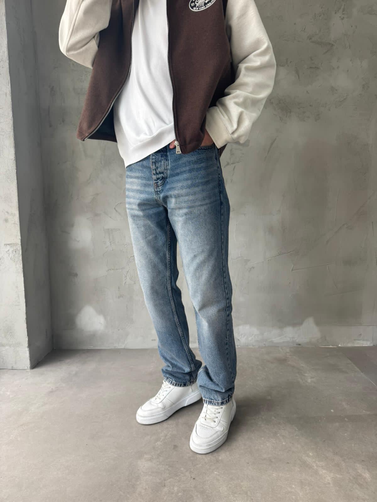 Mavi Efektli Yıkamalı Baggy Jean