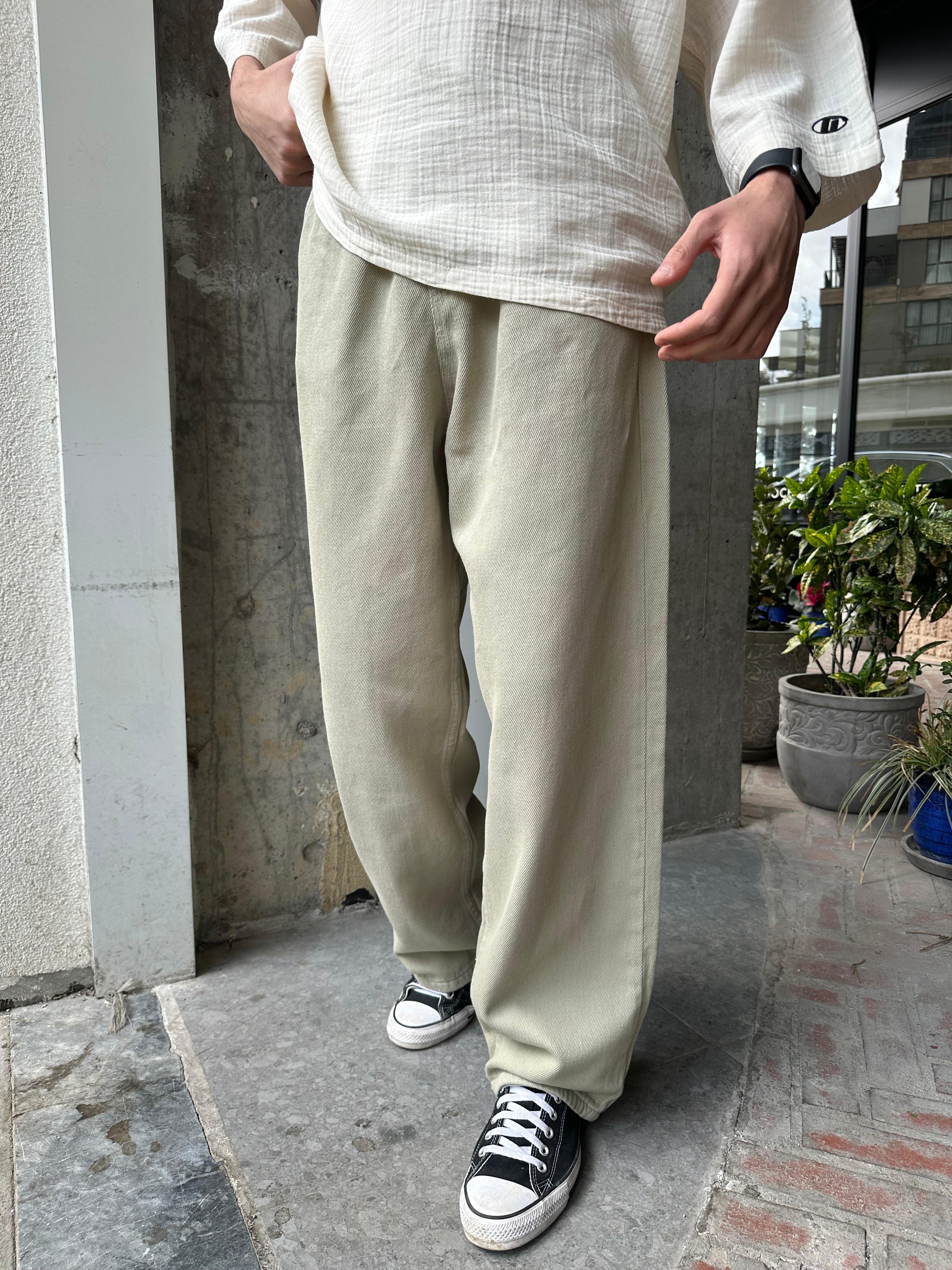 GABARDİN KUMAŞ BAGGY KALIP PANTOLON - HAKİ
