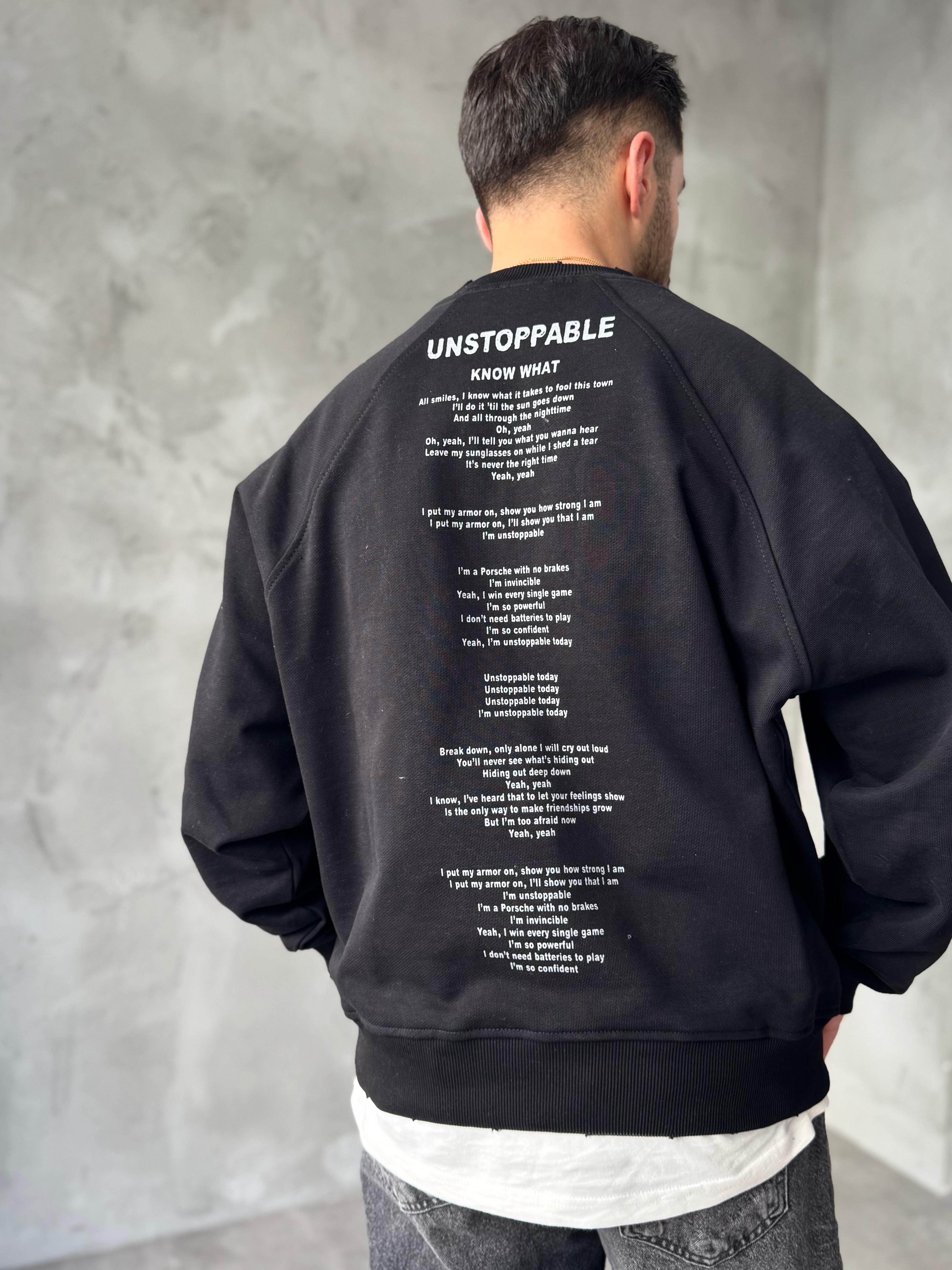 Siyah Unstoppable Baskılı Oversize Sweatshirt