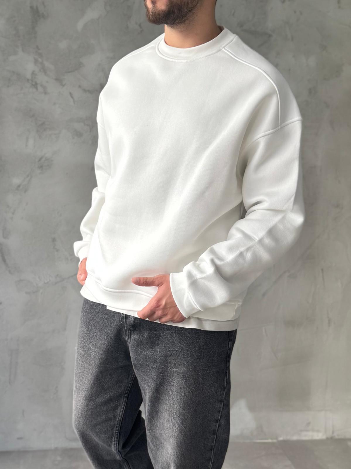 Beyaz Basic Oversize Premium Sweatshirt