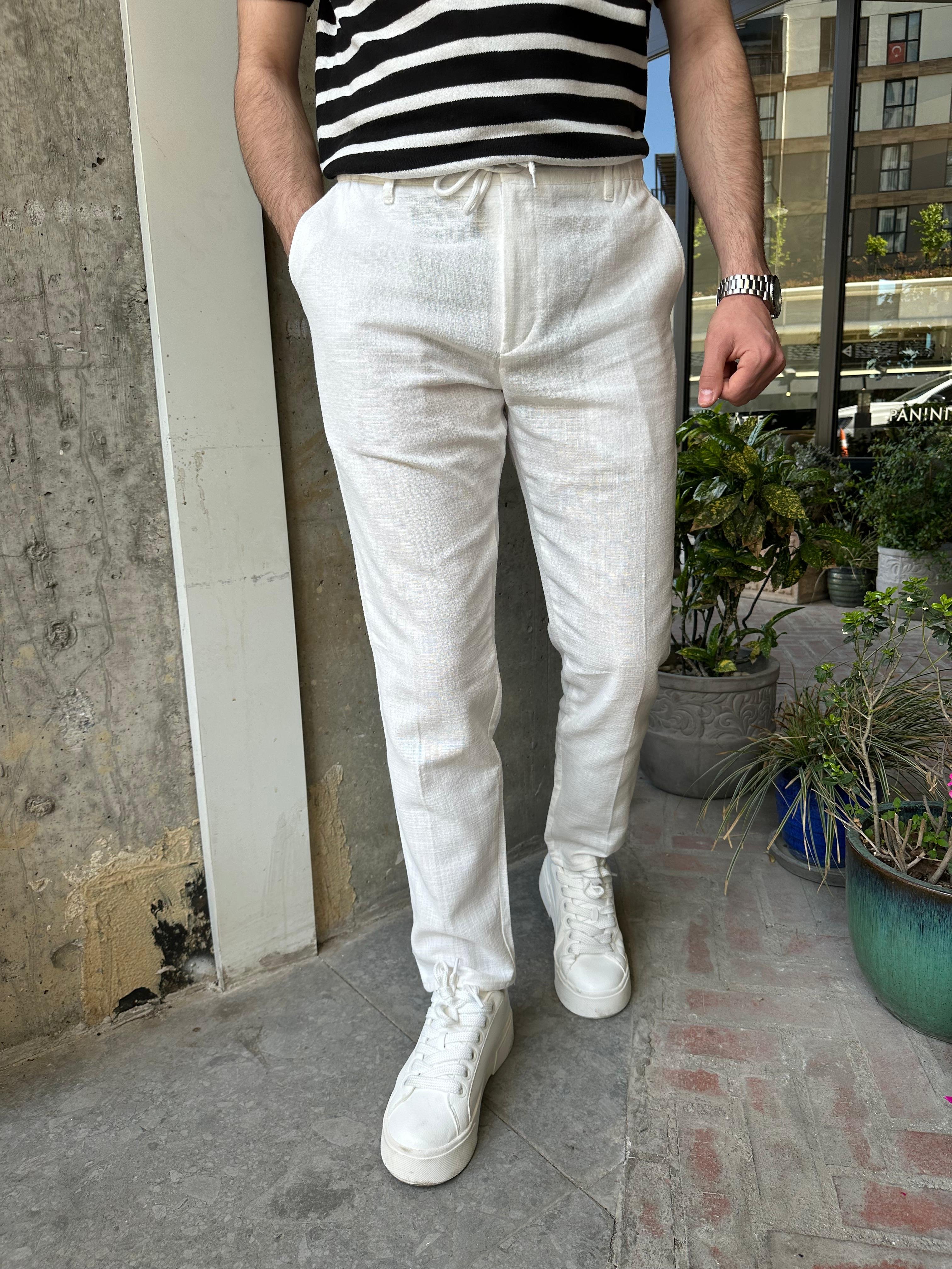 BELİ İPLİ REGULAR KALIP KETEN PANTOLON