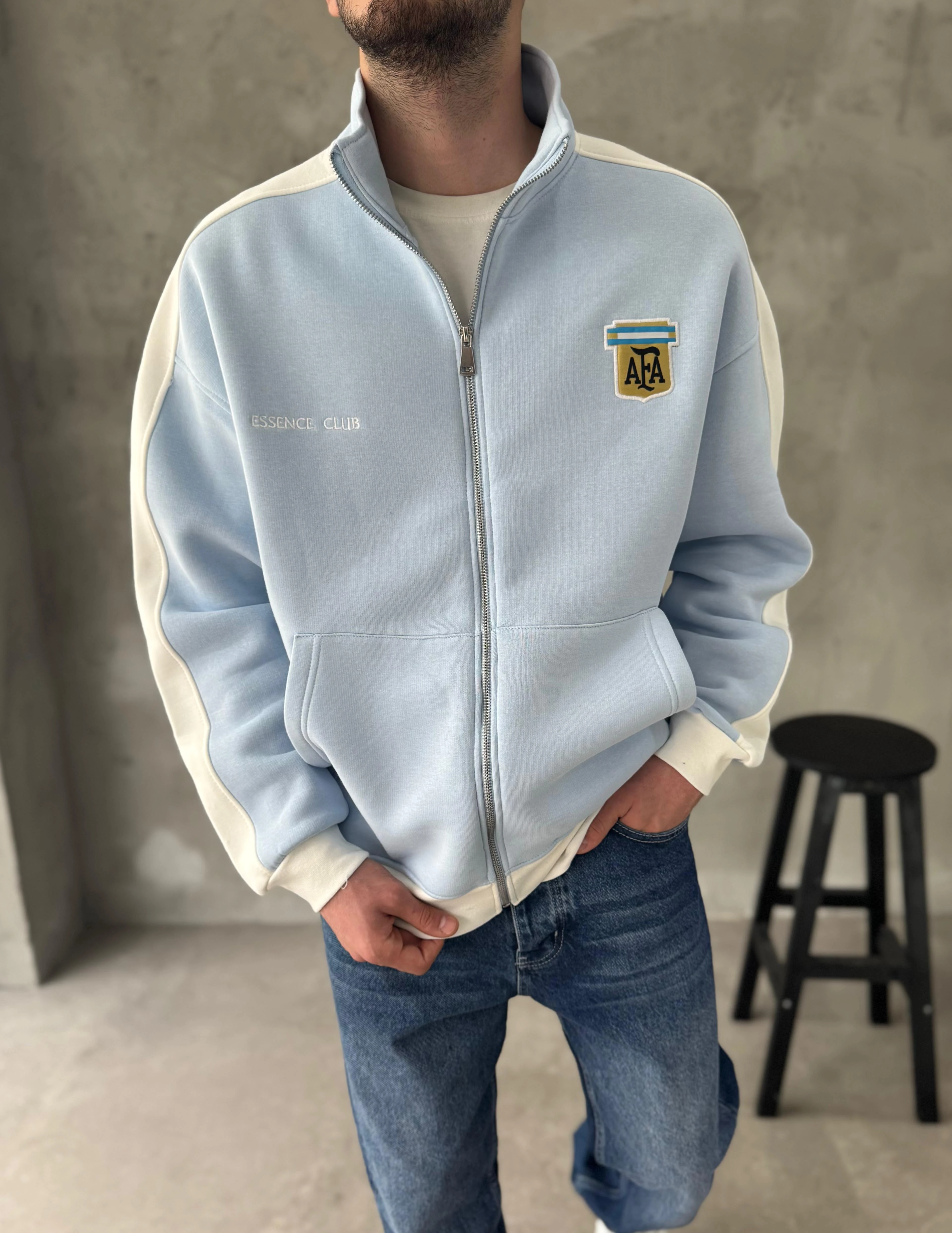 Retro Argentina Fermuarlı Oversize Sweatshirt