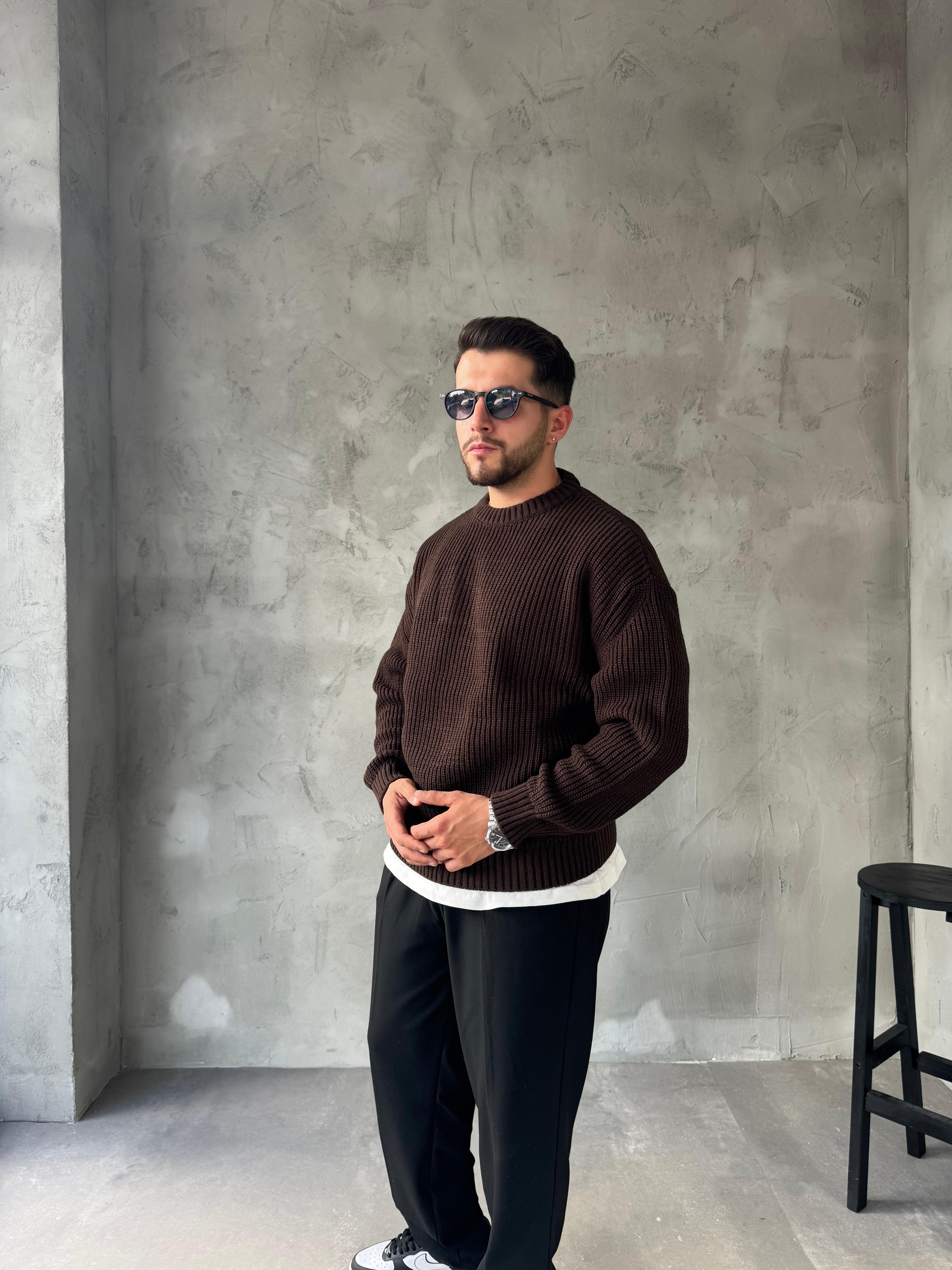 Kahve Basic Triko Kazak