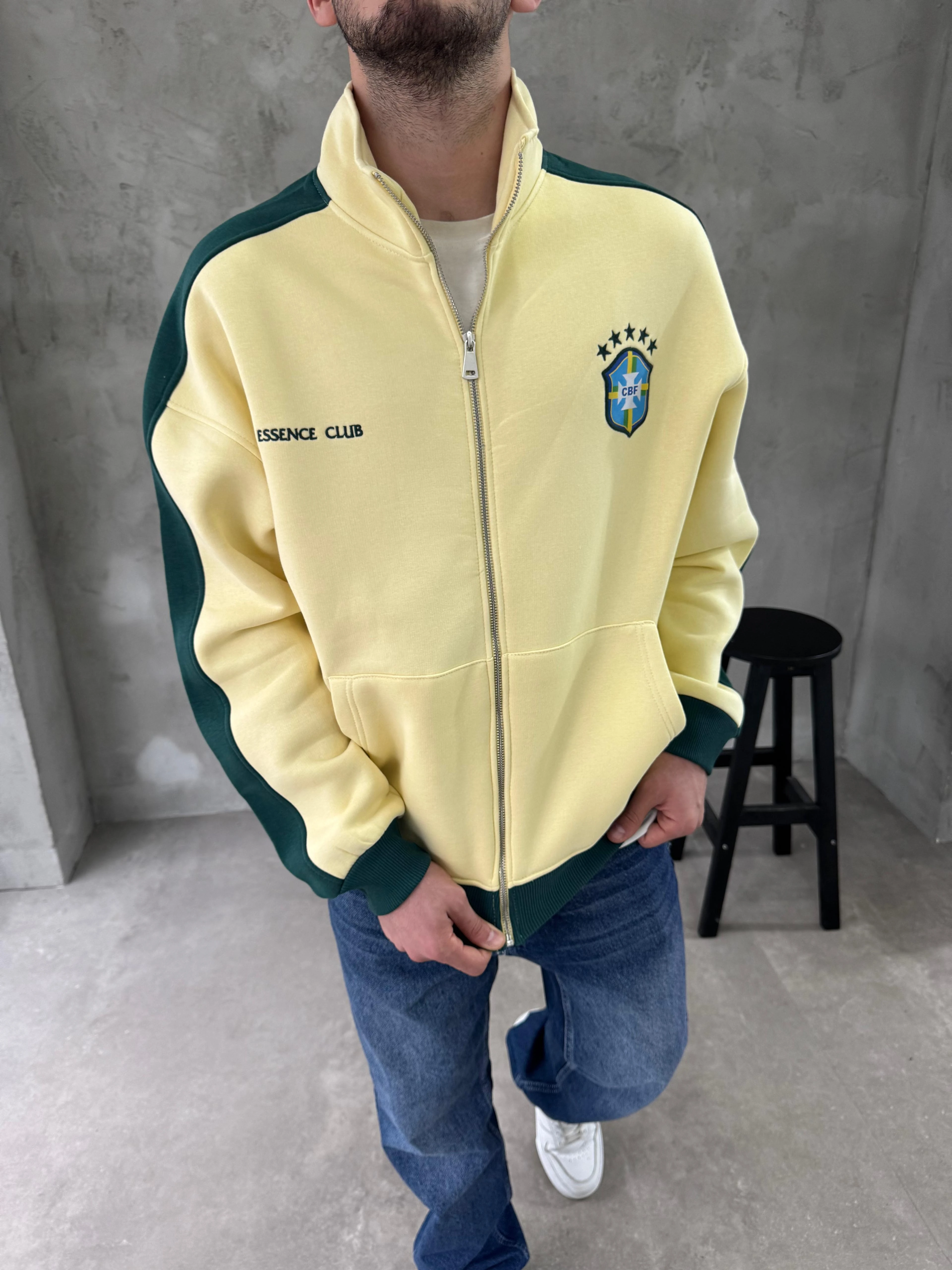 Retro Brasil Fermuarlı Oversize Sweatshirt