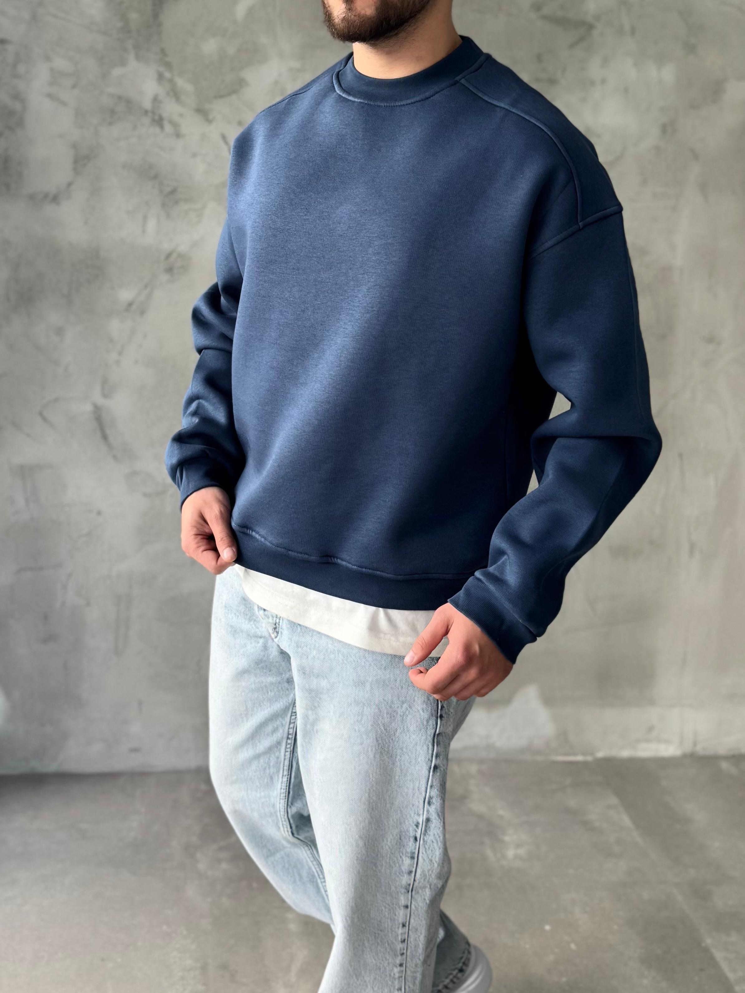 Lacivert Basic Oversize Premium Sweatshirt