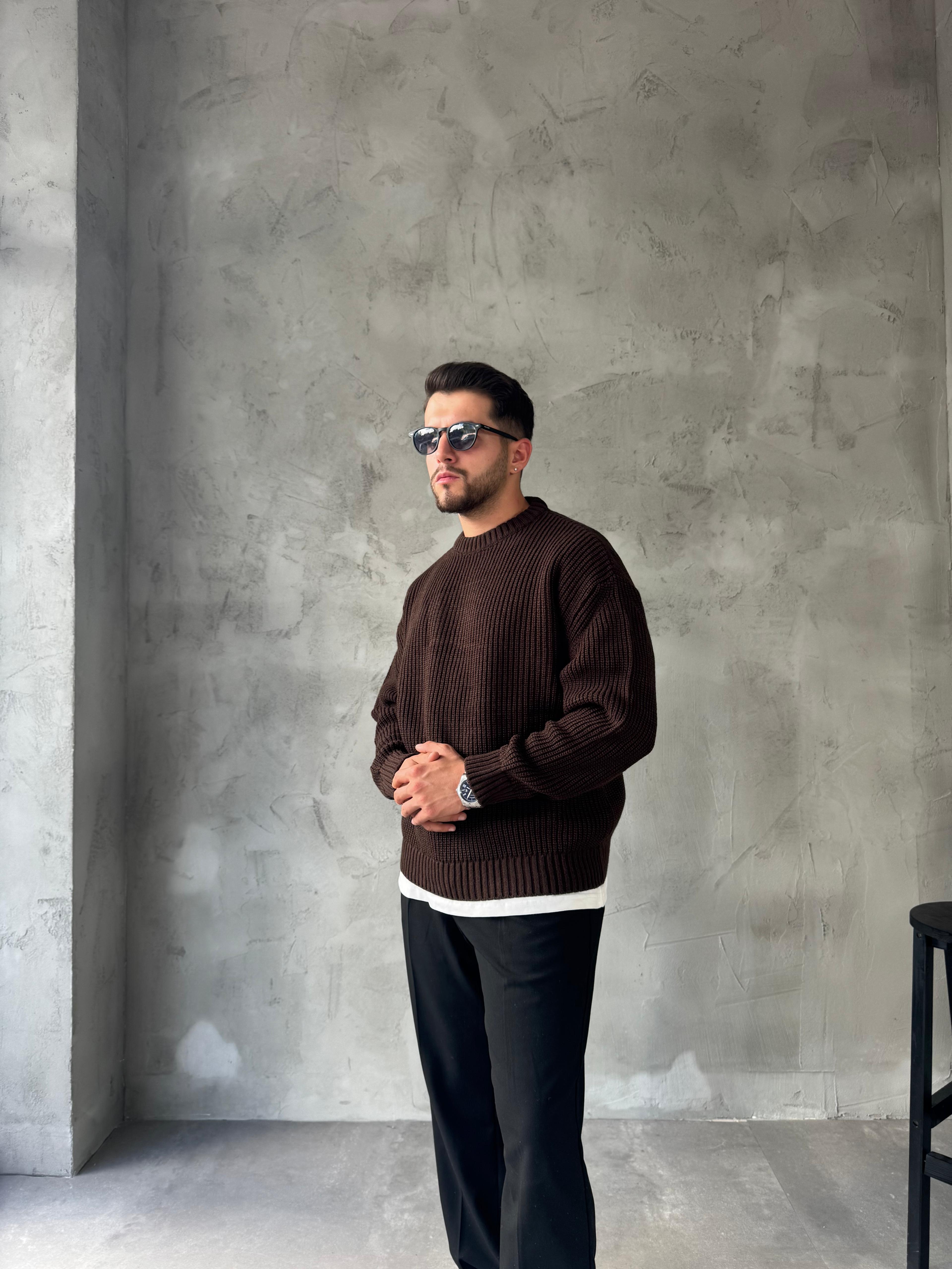 Kahve Basic Triko Kazak