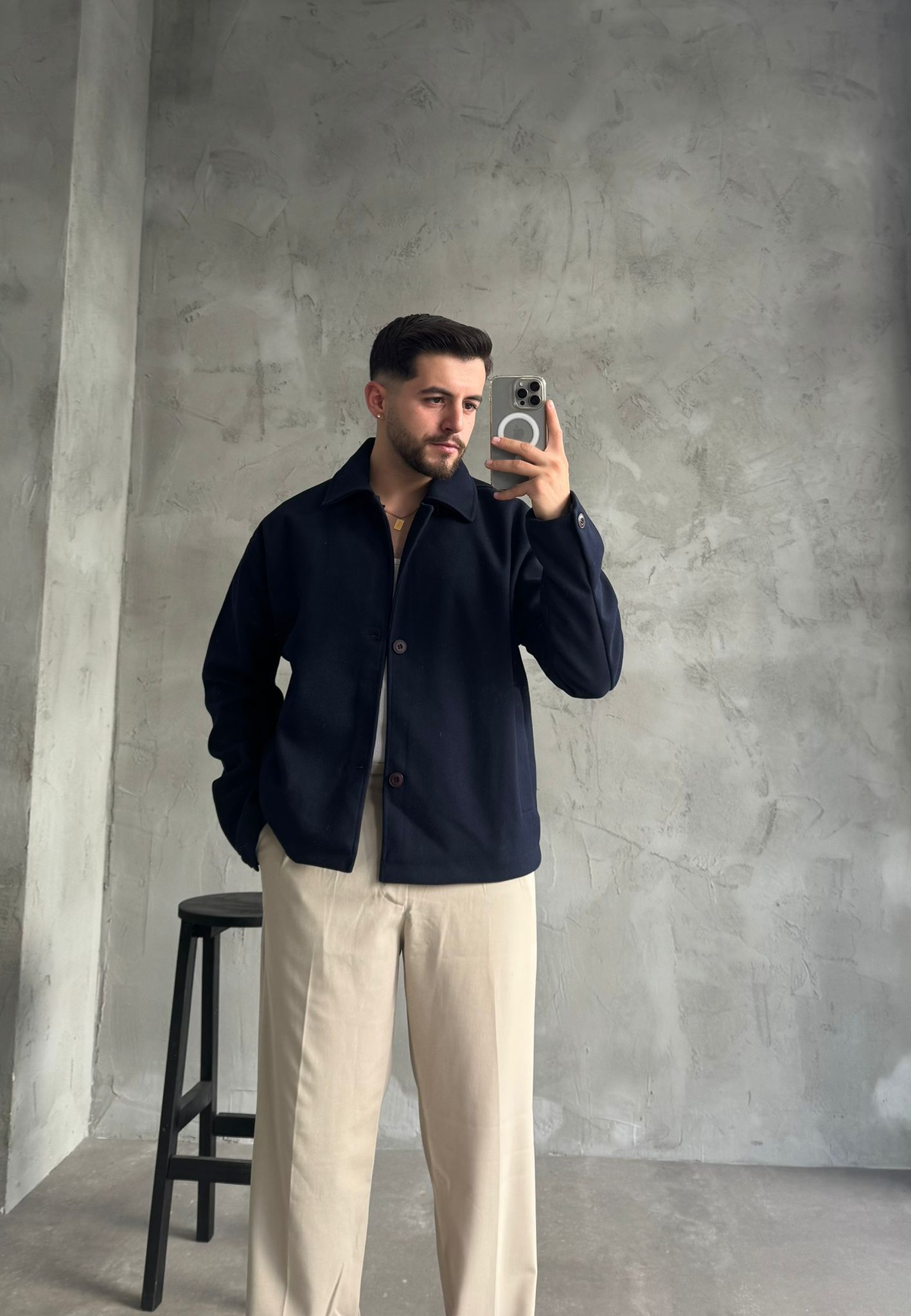 Lacivert Premium Kaşe Ceket