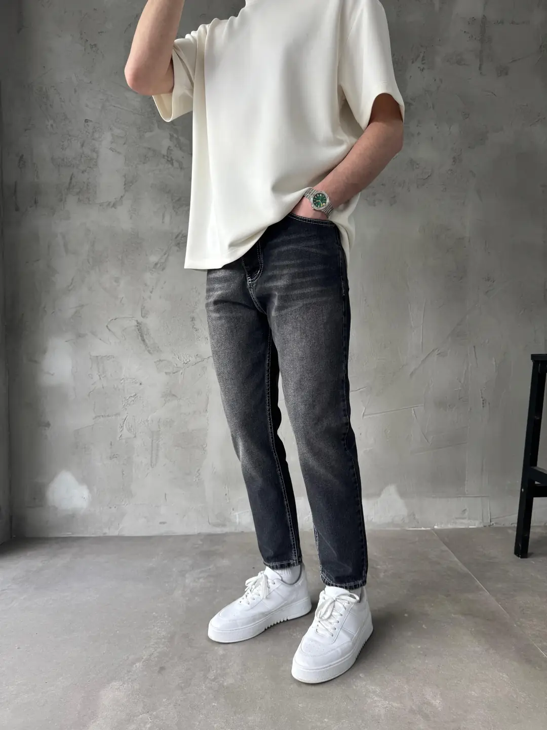 Antrasit Dikiş Detaylı Boyfriend Jean