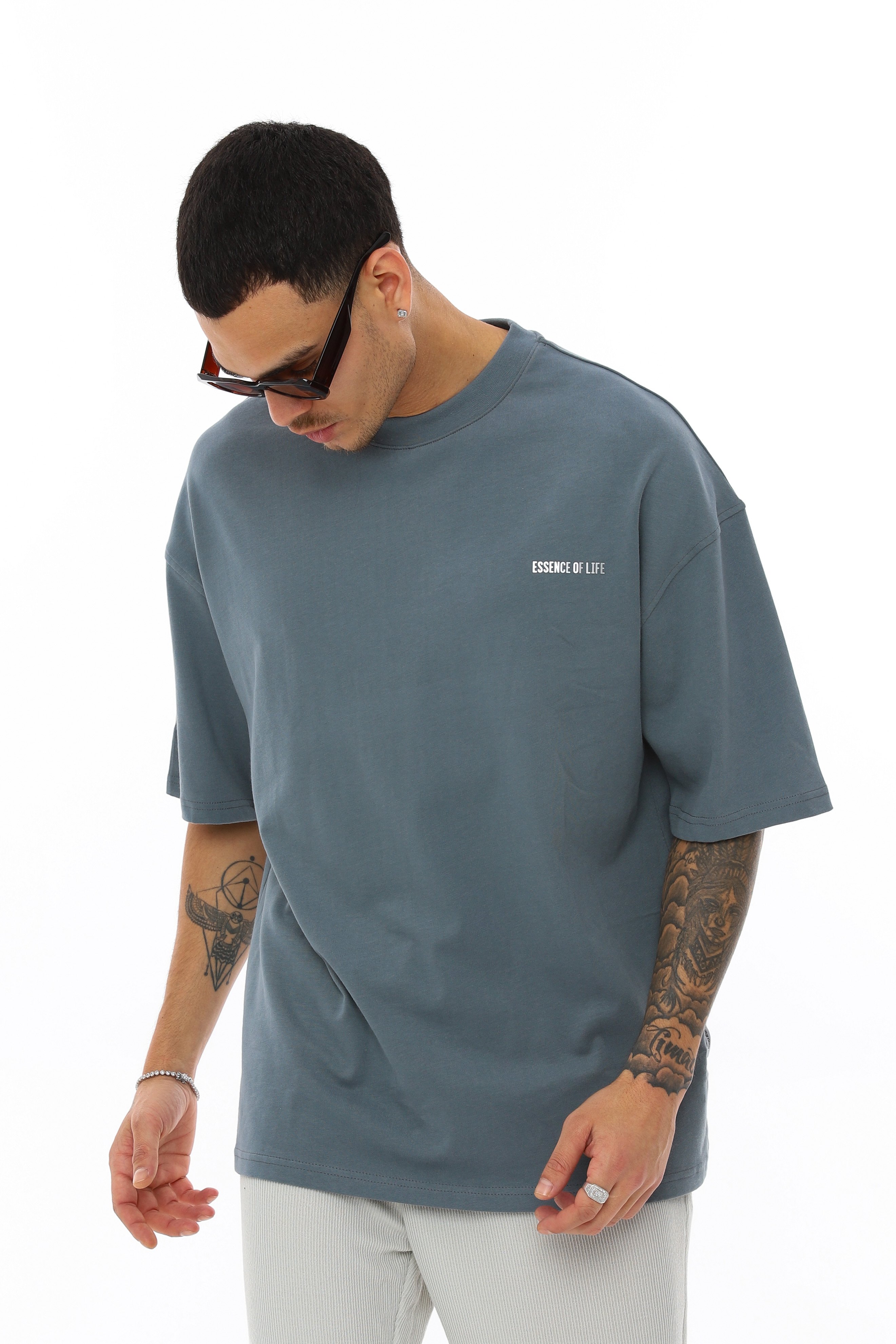 OVERSIZE ÖN BASKILI T-SHIRT - FÜME