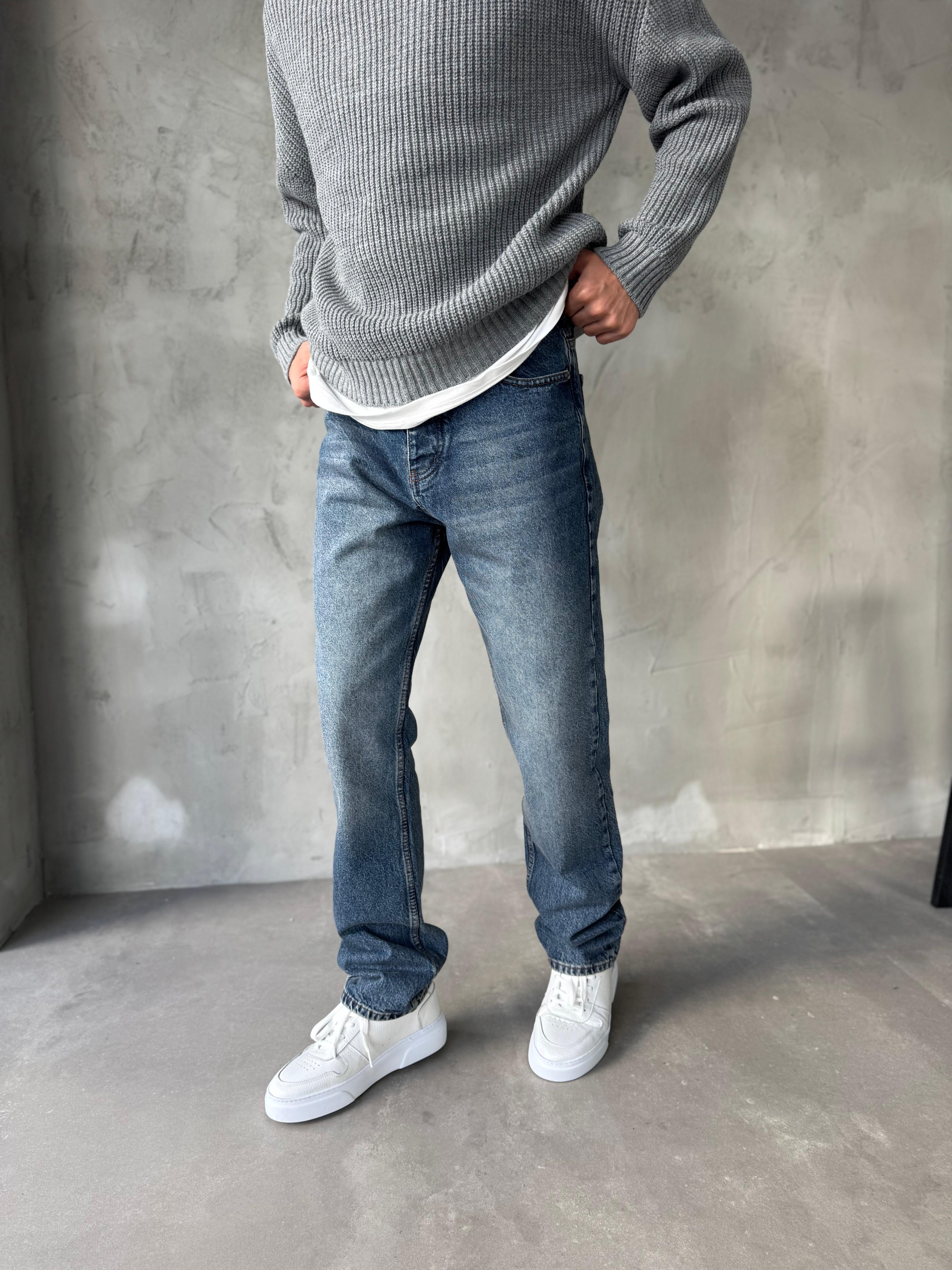 Koyu Mavi Yıkamalı Baggy Jean